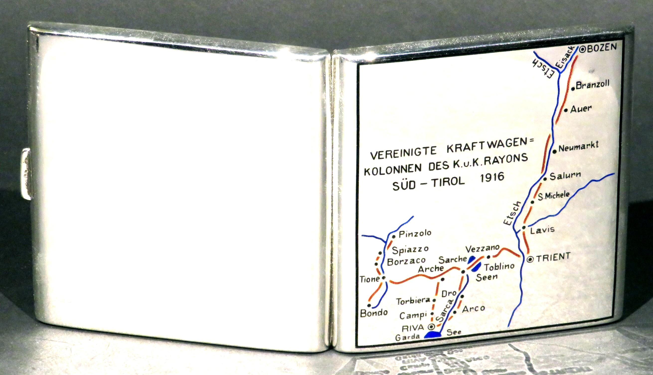Einzigartiges sterreichisches Zigarettenetui aus Silber und Emaille von Kurzer & Wolf, datiert 1916 (Österreichisch) im Angebot