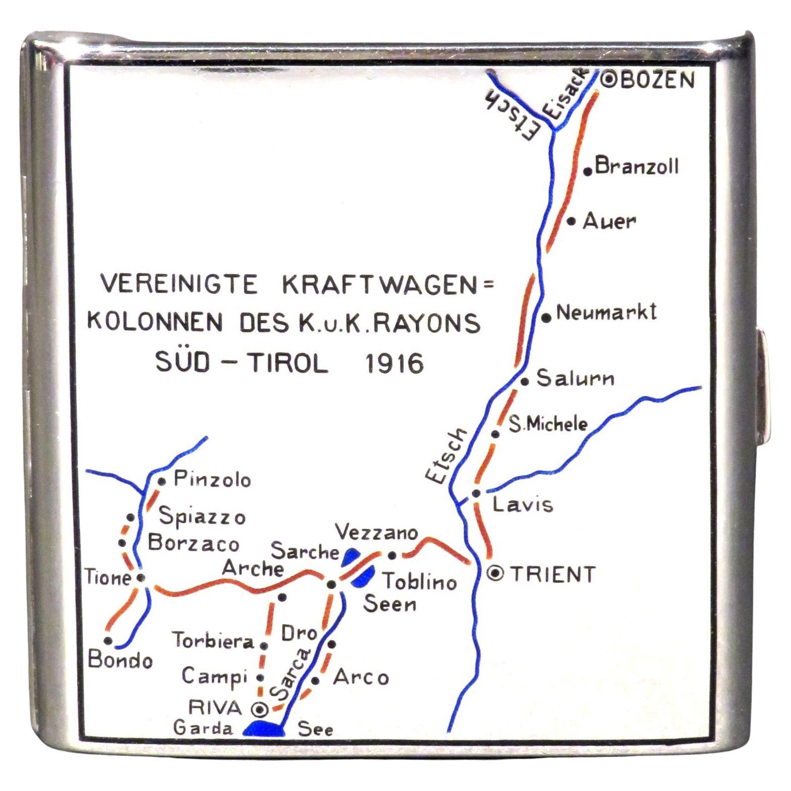 Einzigartiges sterreichisches Zigarettenetui aus Silber und Emaille von Kurzer & Wolf, datiert 1916 im Angebot