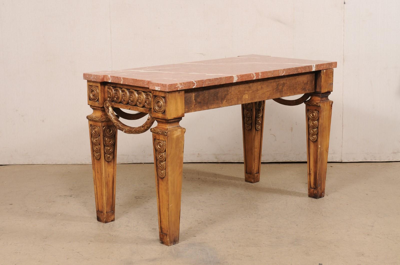 A Unique Carved Wood & Marble Top Console Table w/Bold Robust Presence, 5 Ft  For Sale 4