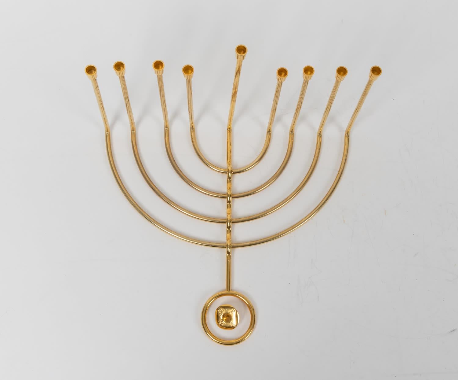 A Unique Chanukkiah of gilt brass, by the Foremost Israeli Artist Moshe Zabari In Excellent Condition In New York, NY