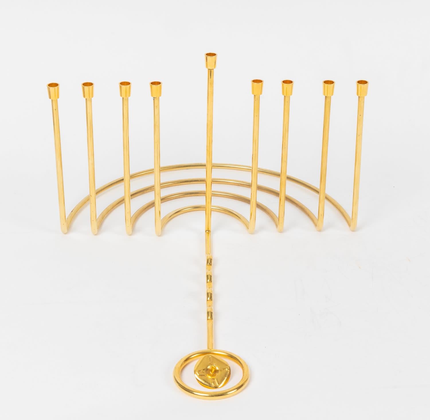 Brass A Unique Chanukkiah of gilt brass, by the Foremost Israeli Artist Moshe Zabari
