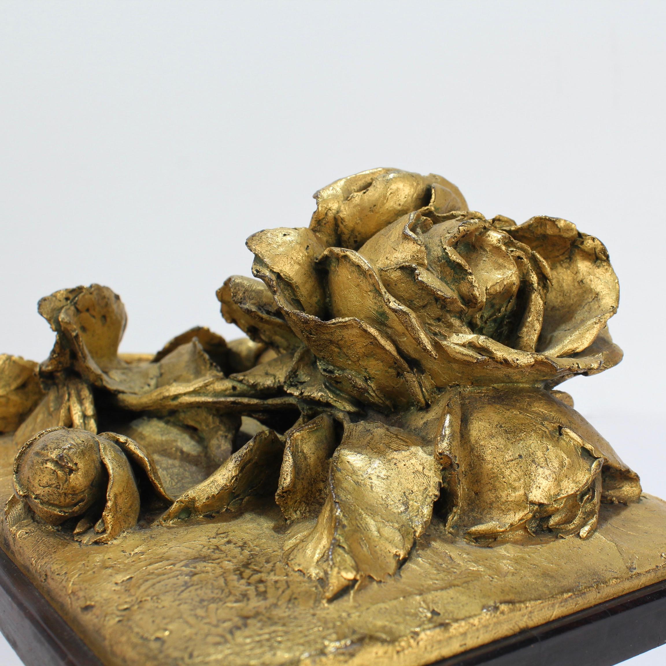 Unique Cire Perdue Gilt Bronze Sculpture of Roses by Louis Ernest Barrias For Sale 3