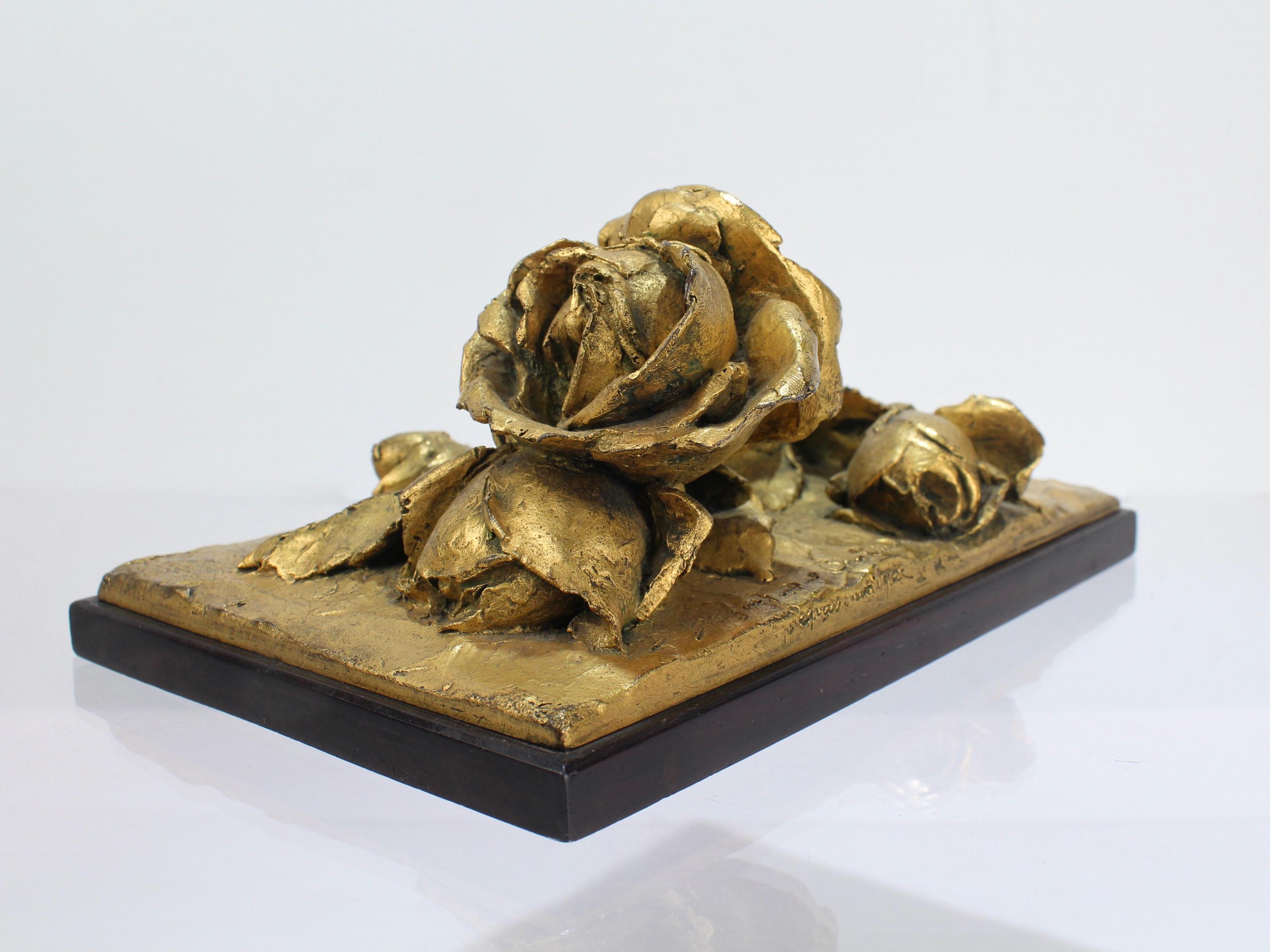 A unique Cire Perdue gilt bronze sculpture of roses by Louis Ernest Barrias.

The singular lost wax cast of a still life of roses is mounted on a rosewood plinth.

Signed in the plinth 