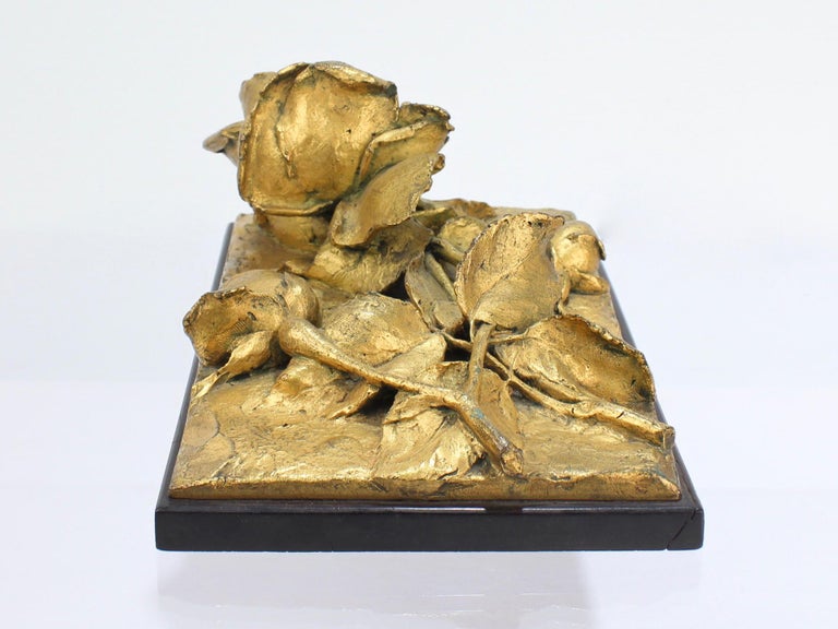 Unique Cire Perdue Gilt Bronze Sculpture of Roses by Louis Ernest Barrias In Good Condition For Sale In Philadelphia, PA