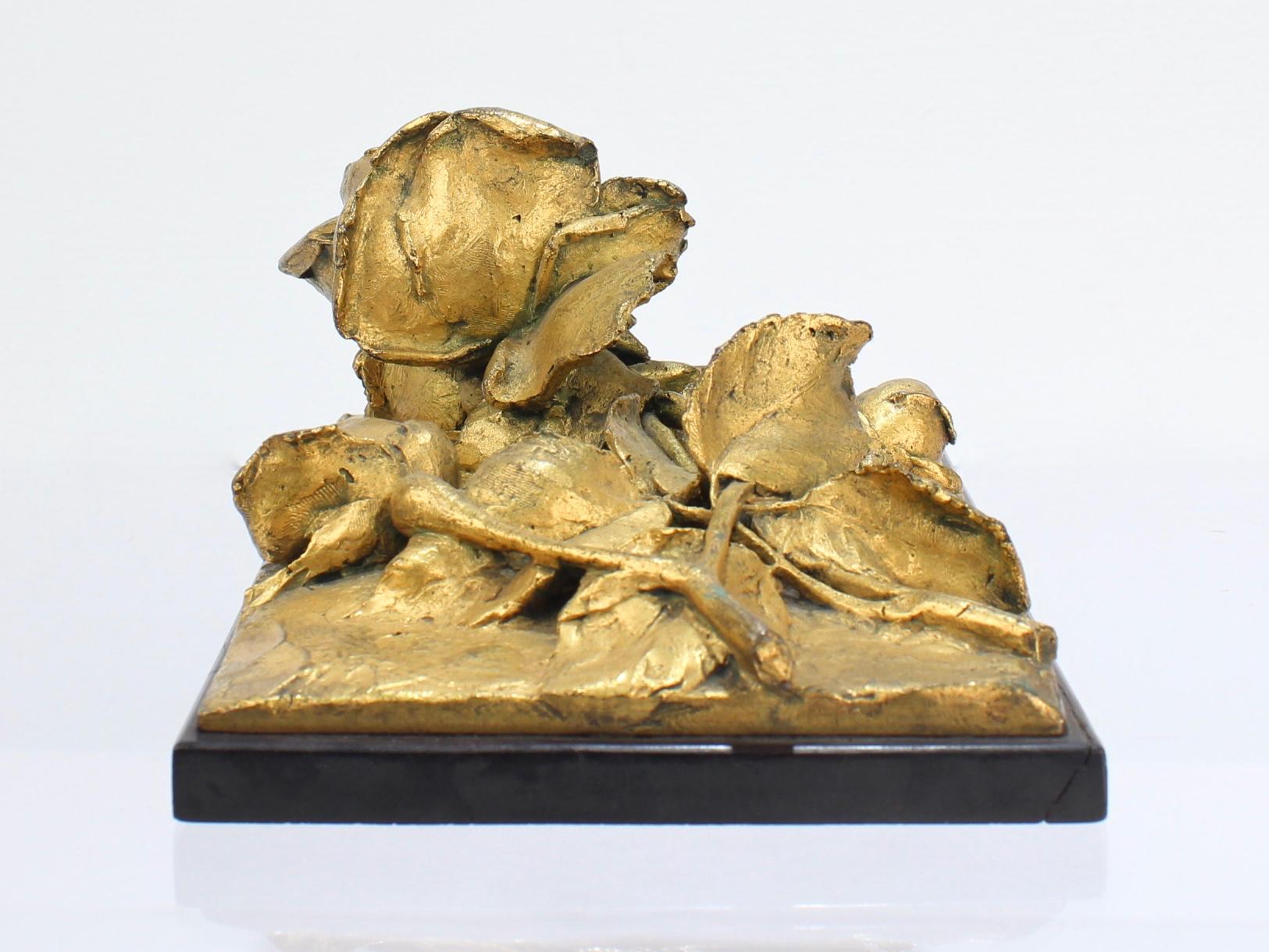 Beaux Arts Unique Cire Perdue Gilt Bronze Sculpture of Roses by Louis Ernest Barrias For Sale