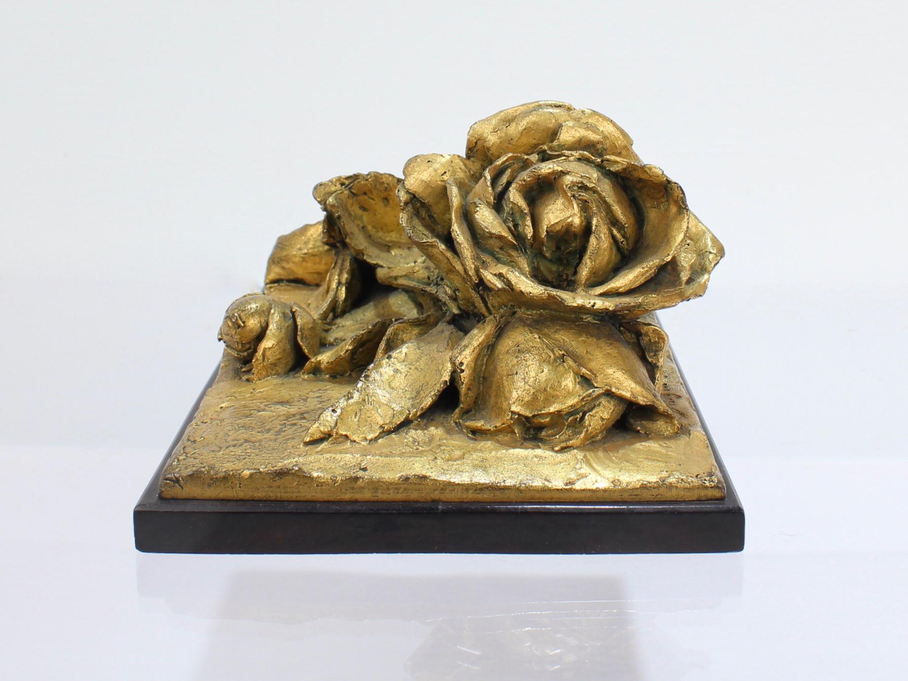 Unique Cire Perdue Gilt Bronze Sculpture of Roses by Louis Ernest Barrias In Good Condition For Sale In Philadelphia, PA