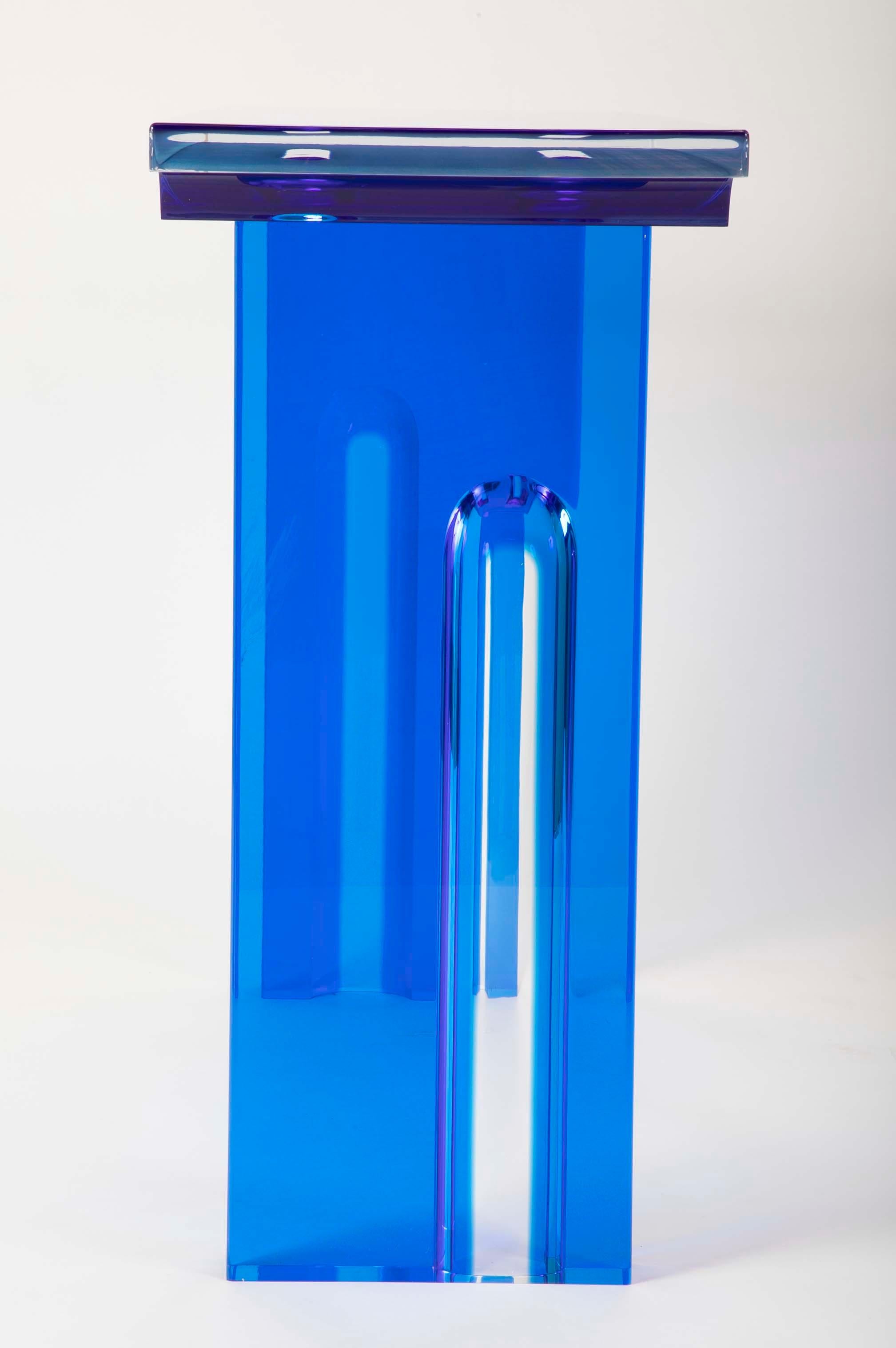 Unique Contemporary Lucite Console Table in Cobalt and Clear Lucite 6