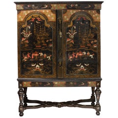 Antique Unique Dutch Lacquer Chinoiserie Cabinet on Stand, Late 17th Century