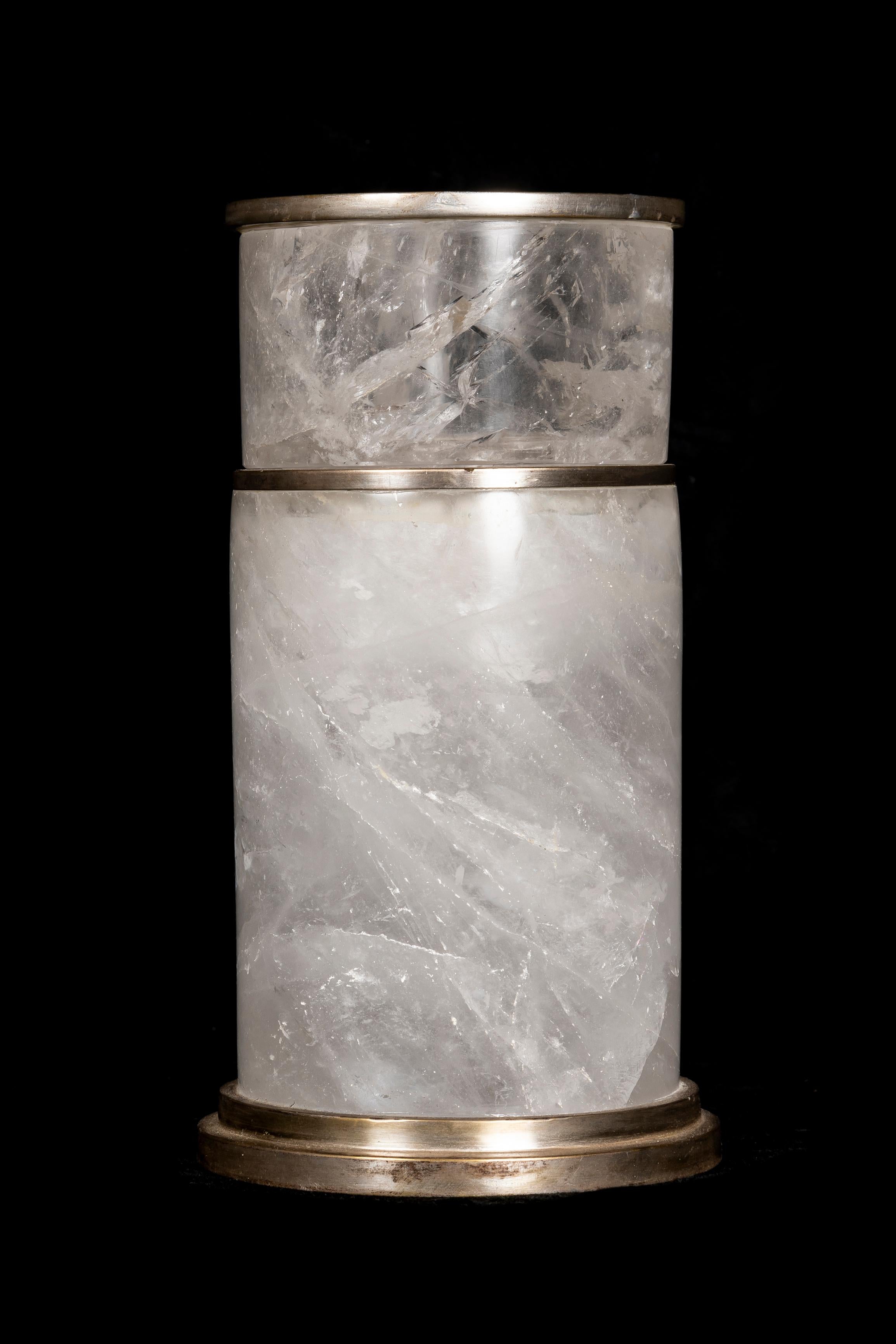 Hand-Carved A Unique French Art Deco Style Silvered Bronze and  Rock Crystal Candlestick  For Sale