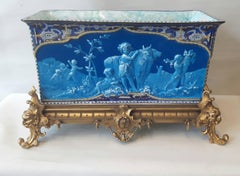 Unique French Barbotine 19th Century Ormolu Mounted Rectangular Jardinière