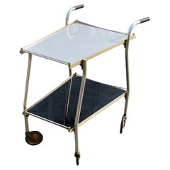 Unique Golden Vintage Bar Cart with Black and White Glass Shelves, 1960s