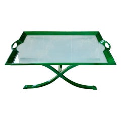 A Unique Green La Barge Glass Top Coffee Table