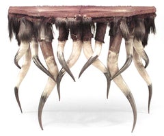 Rustic Continental Horn and Animal Skin Console Table