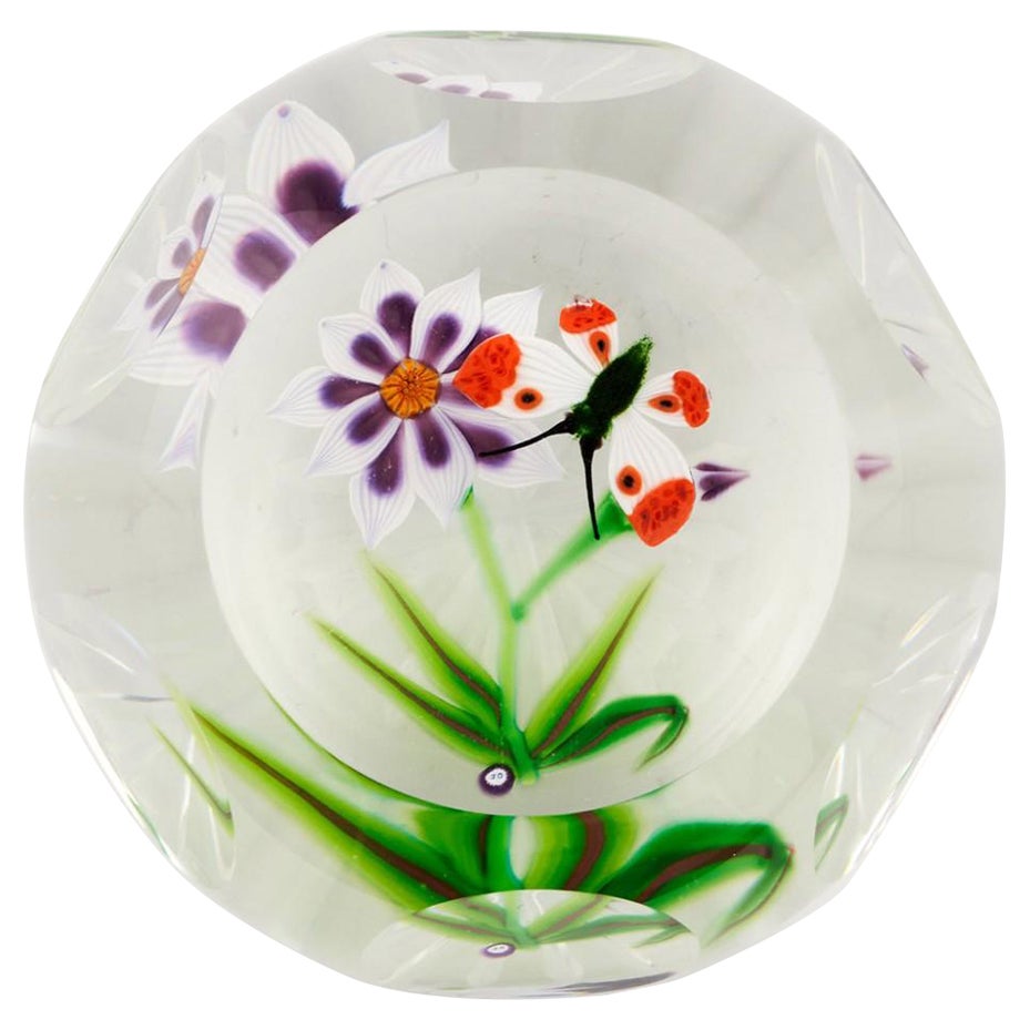 A Unique John Deacons Aventurine Butterfly & Flower Lampwork Paperweight, c2010 For Sale