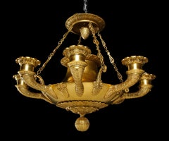A Unique Large Antique French Empire Neoclassical Gilt Bronze Chandelier