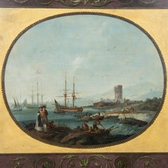 A unique late Georgian satinwood collector’s cabinet painted with maritime scene