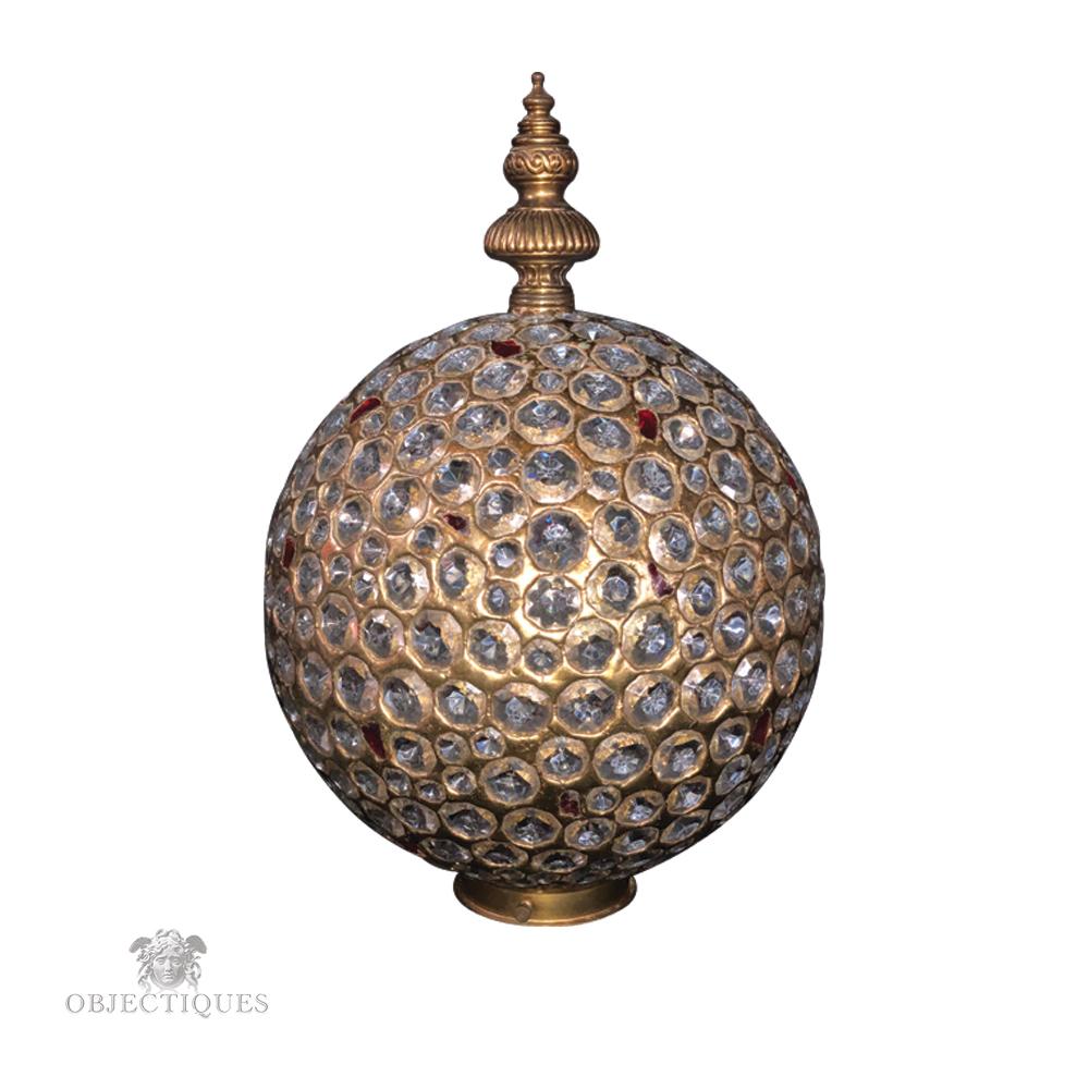 Mid-20th Century Unique Light Sphere with Hand Molded Brass / Crystal glass Sertissage  For Sale