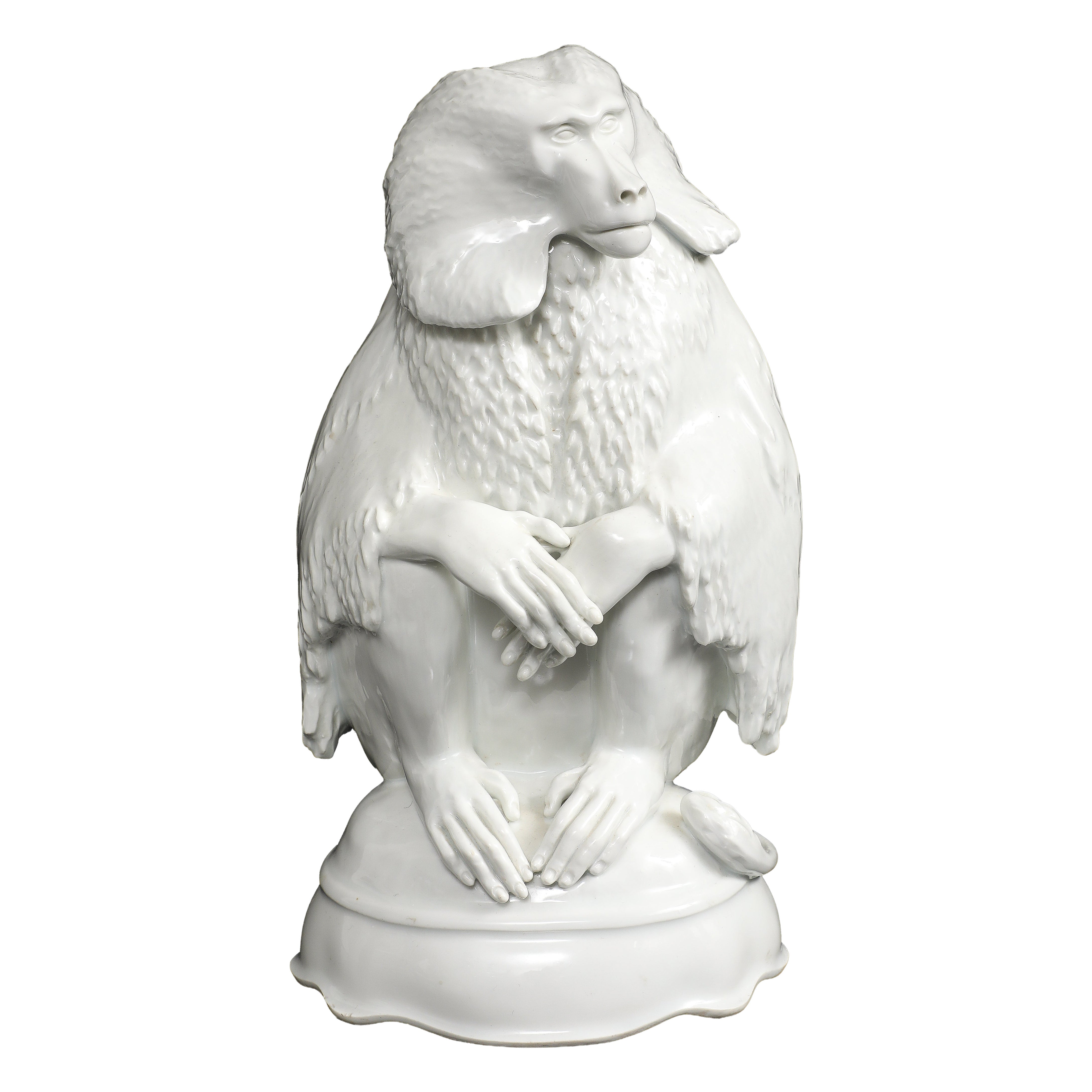 A Unique Meissen Porcelain Blanc de Chine Model of a Baboon by Max Esser