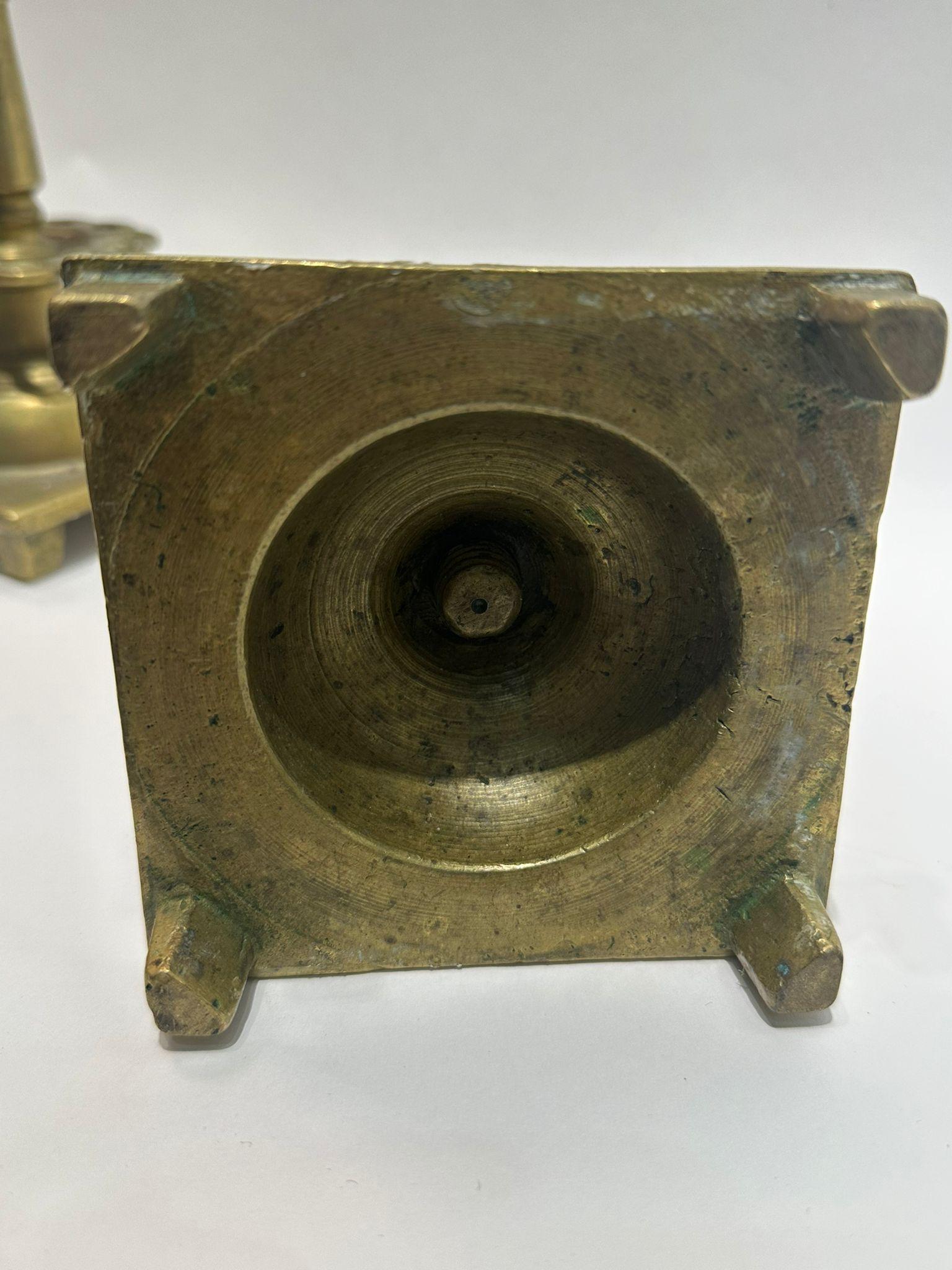 18th Century A Unique Pair of 18th-Century Polish Brass Candle Holders For Sale