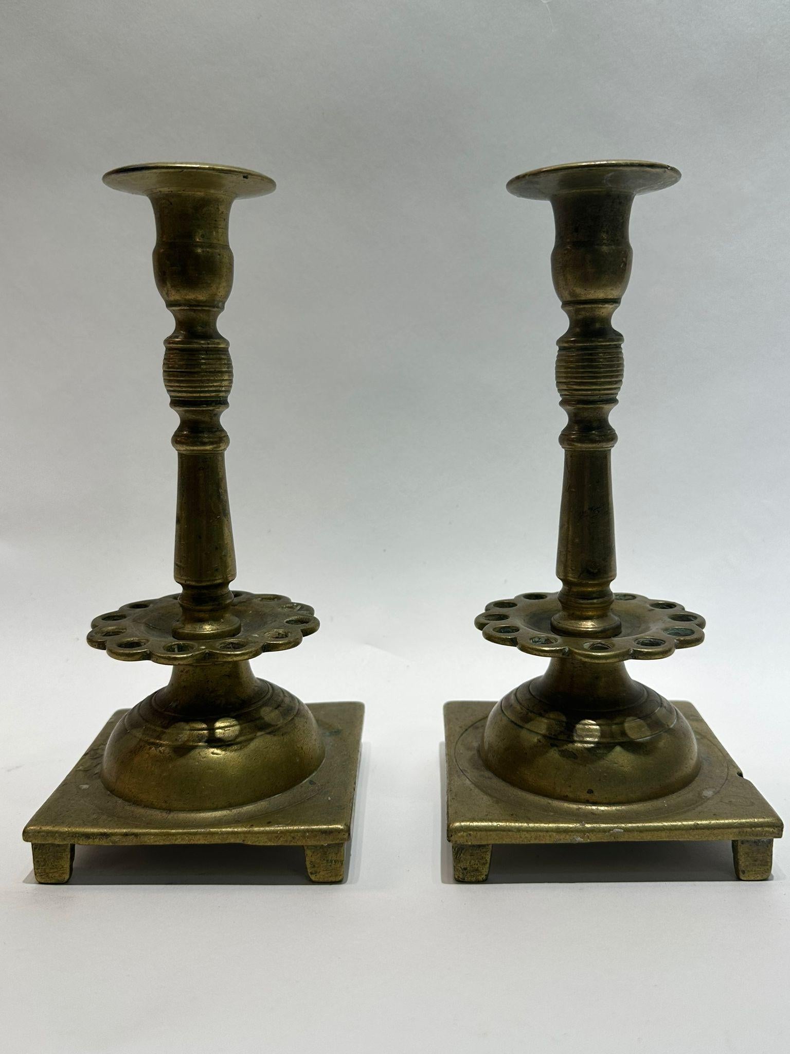 A Unique Pair of 18th-Century Polish Brass Candle Holders For Sale 2