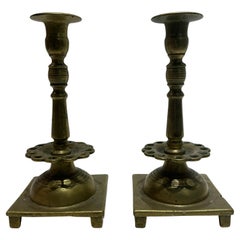 Antique A Unique Pair of 18th-Century Polish Brass Candle Holders