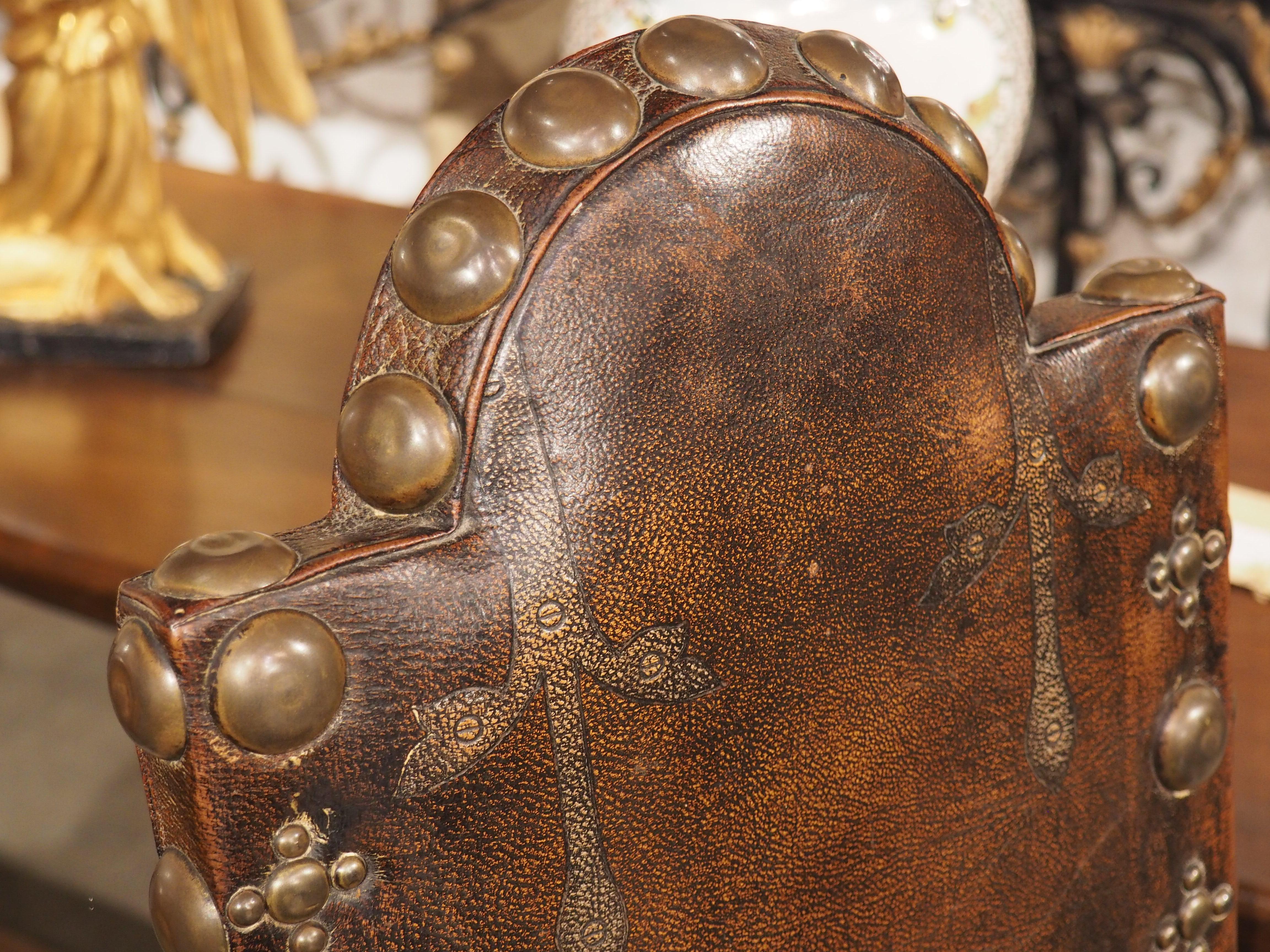 A Unique Pair of 19th Century Studded Leather Armchairs from Spain 7