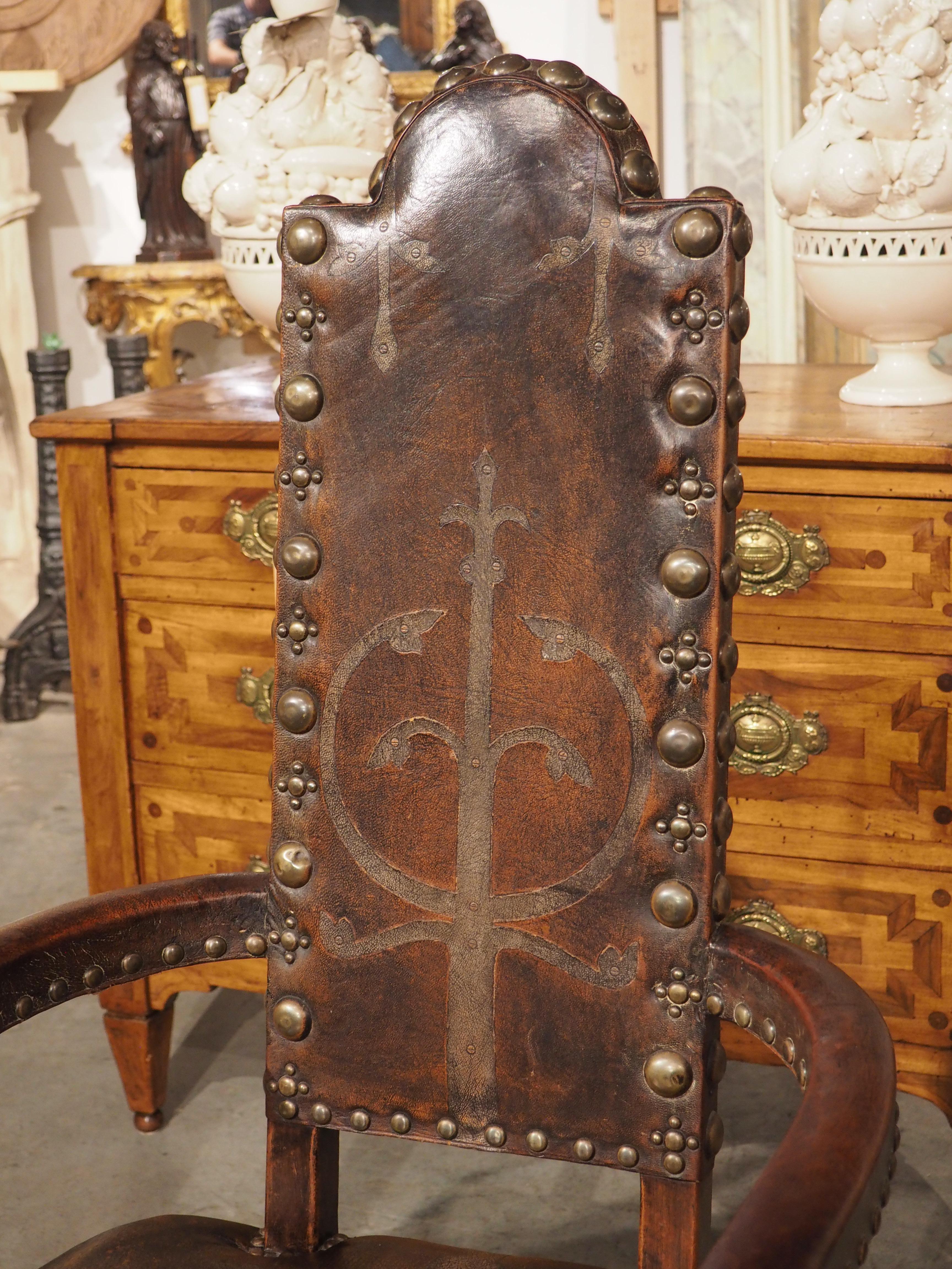 A Unique Pair of 19th Century Studded Leather Armchairs from Spain 1