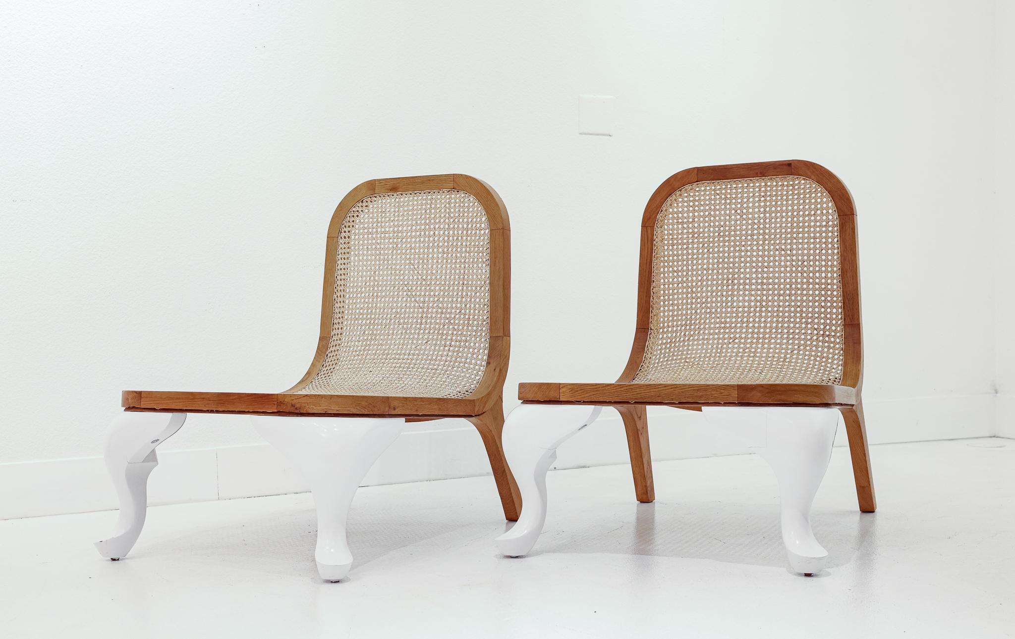 American Unique Pair of Caned Slipper Chairs