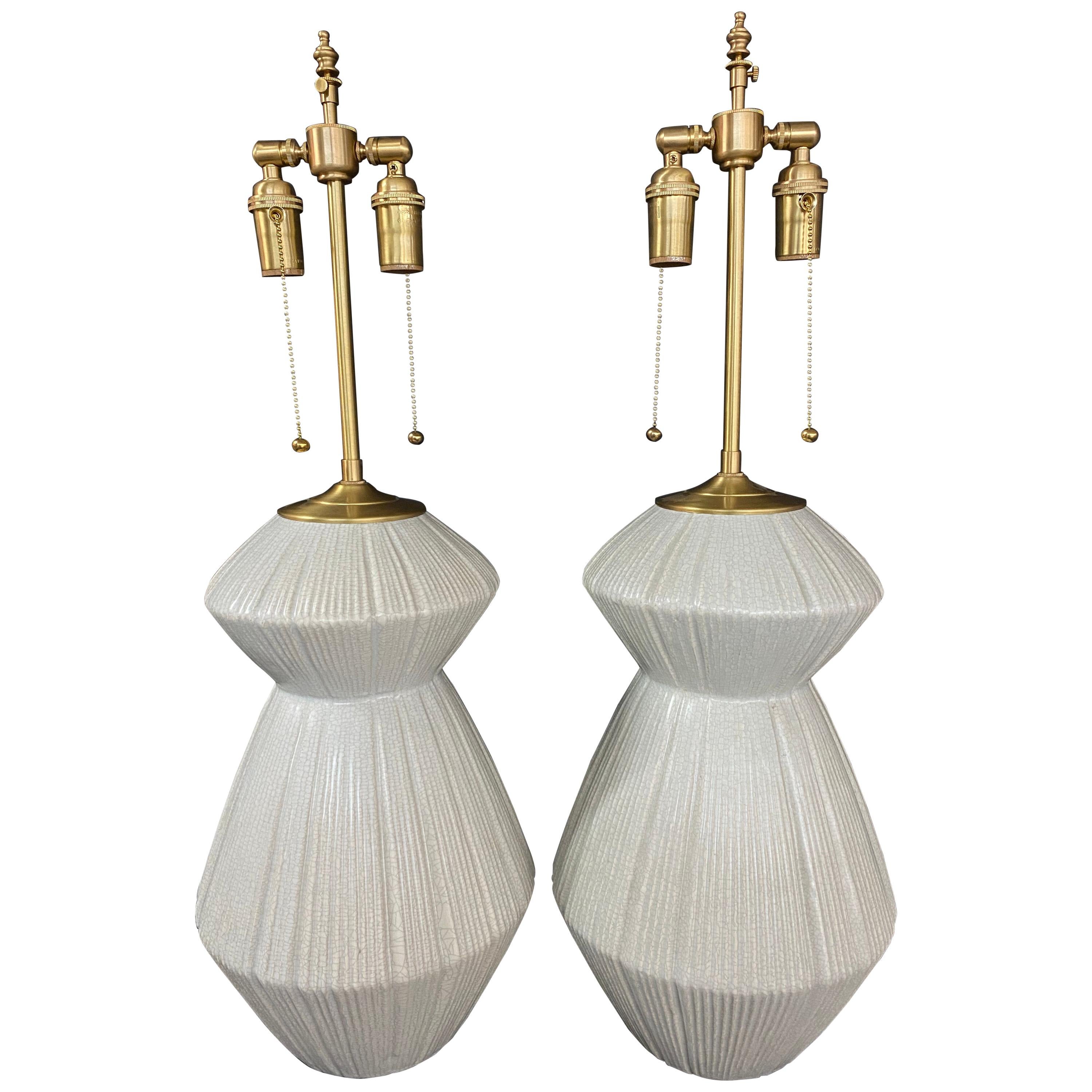 Unique Pair of Elegant Modernist Fluted Gourdes with Exquisite Crackle Glaze For Sale