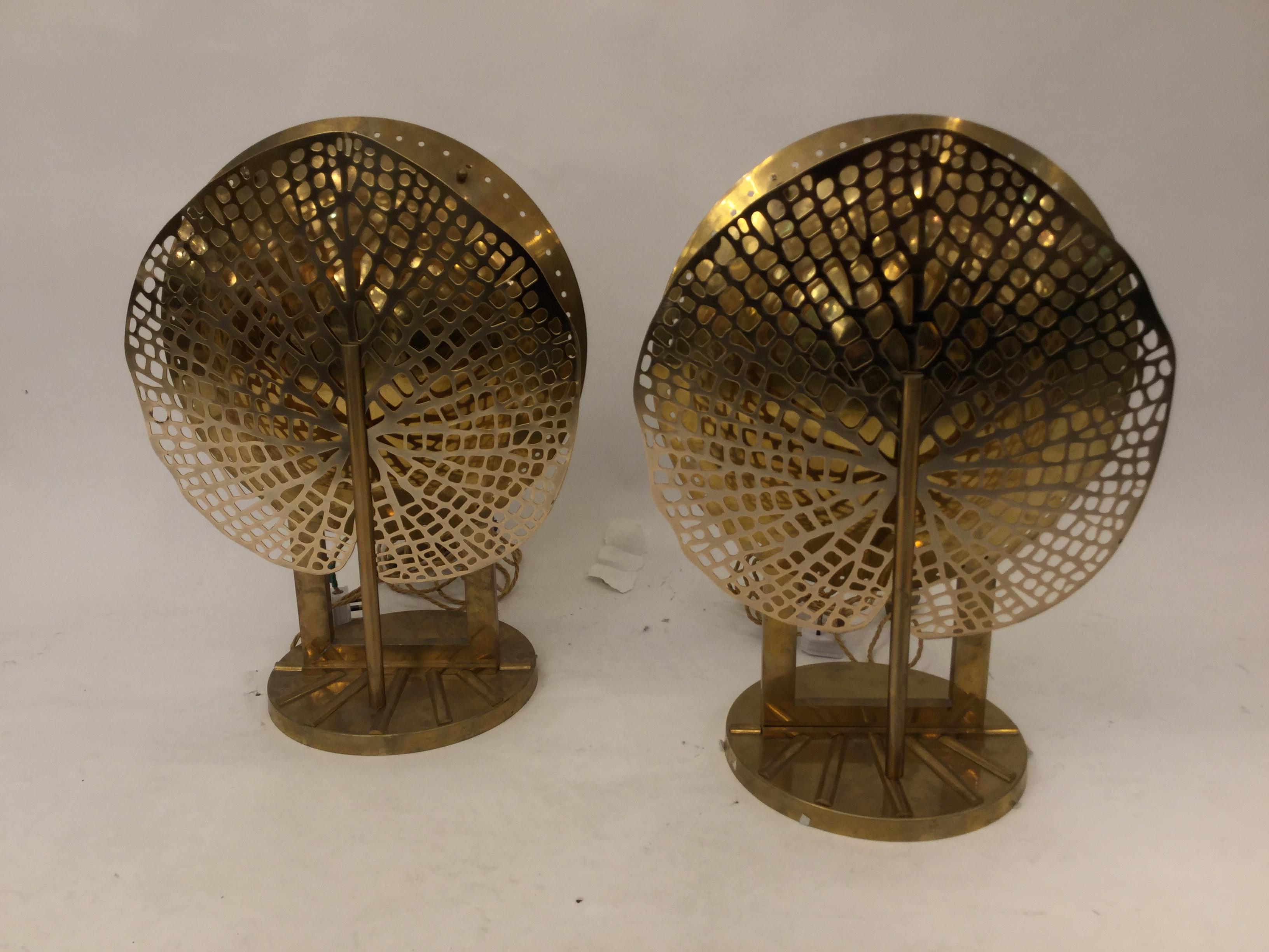 Unique Pair of Italian Table Lamps in Brass Attributed to Tommso Barbi, 1960 5