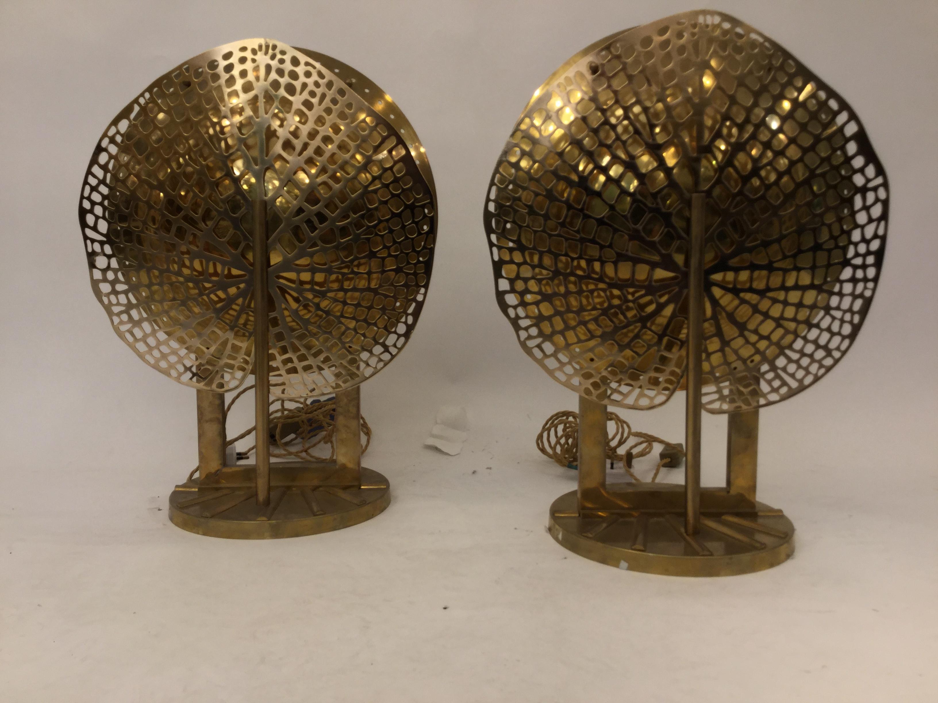 Unique Pair of Italian Table Lamps in Brass Attributed to Tommso Barbi, 1960 6