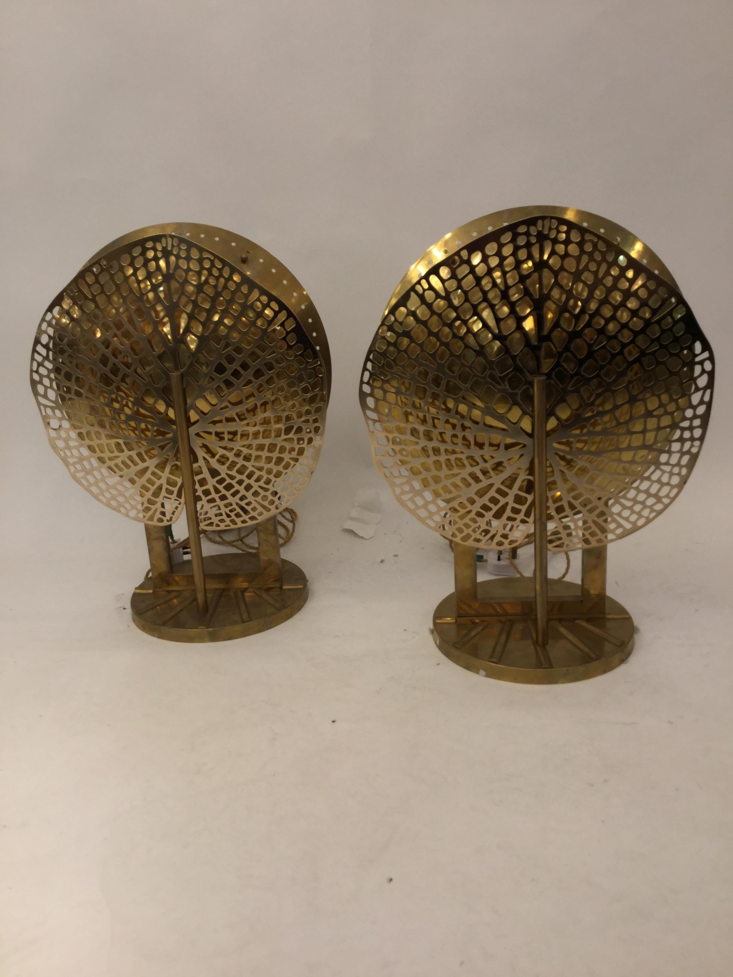 Unique Pair of Italian Table Lamps in Brass Attributed to Tommso Barbi, 1960 4