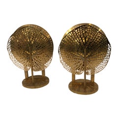 Unique Pair of Italian Table Lamps in Brass Attributed to Tommso Barbi, 1960