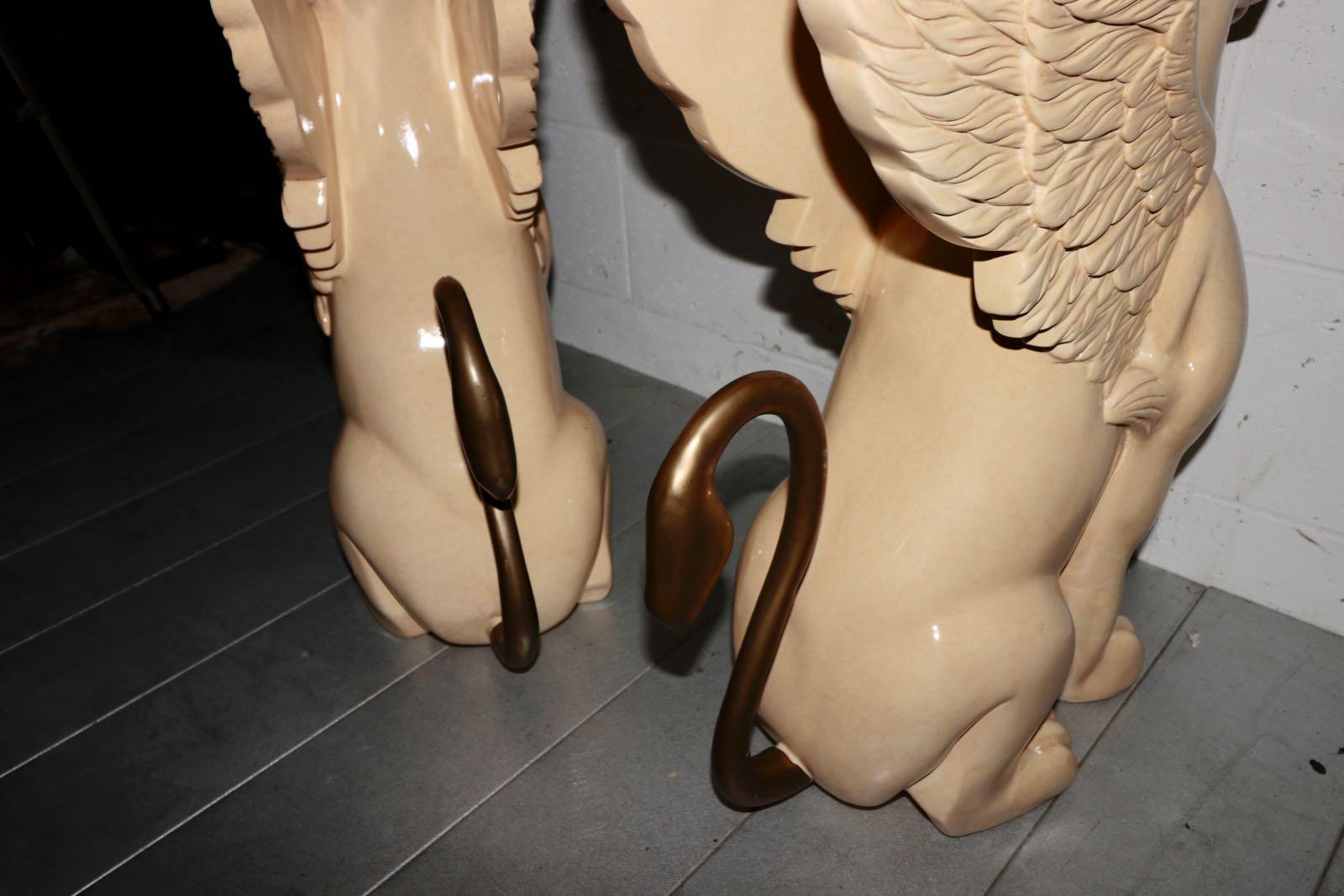 Unique Pair of Venetian Winged Lion Statues, Depicting Strength and Power In Good Condition In Westport, CT