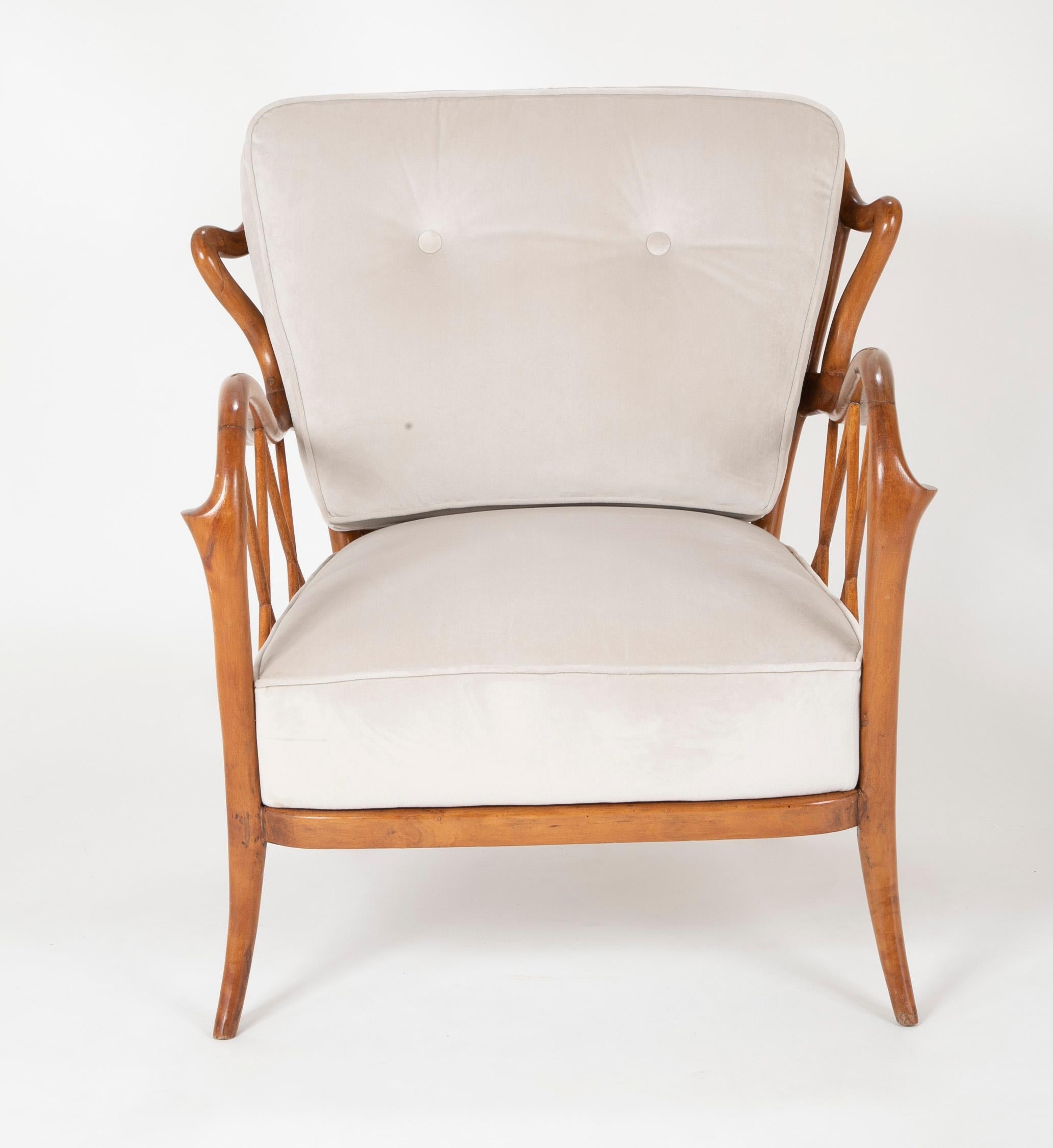 Unique Pair of Walnut Armchairs in the Manner of Paolo Buffa 1