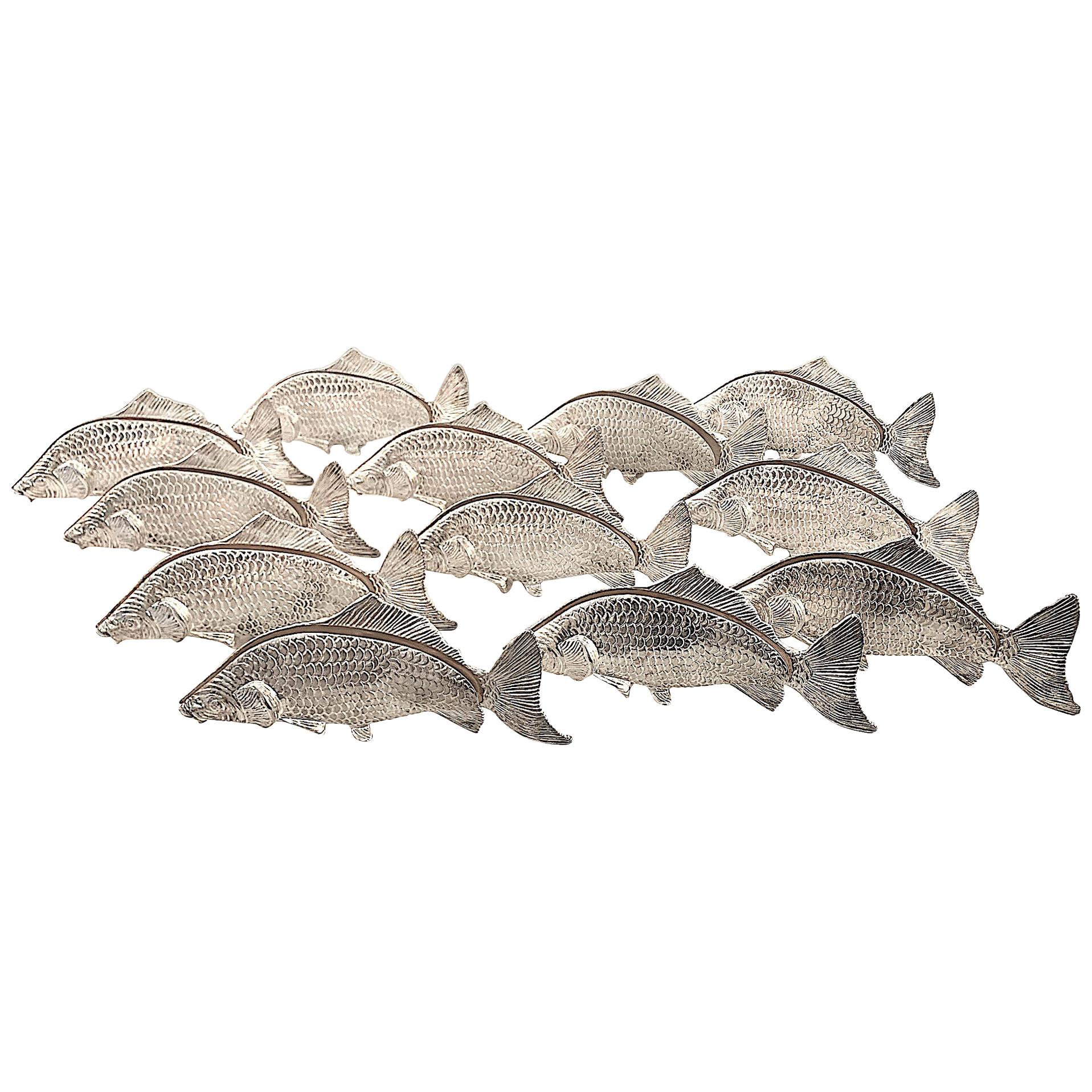 Unique Set of 12 Italian 1950s Silver Plated Fish Menu or Name Card Holders