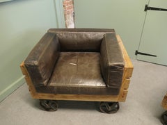 A Unique Set of 4 Wood Framed Industrial Club Chairs The chairs are Solid Wood