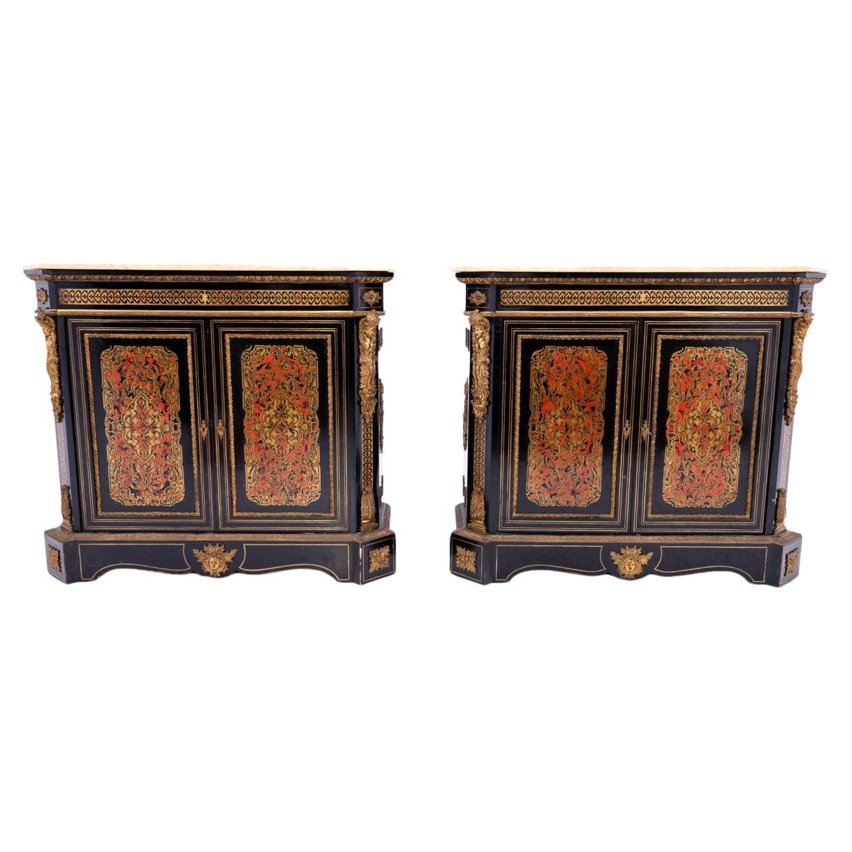 A unique set of Boulle chests of drawers, France, circa 1860. For Sale