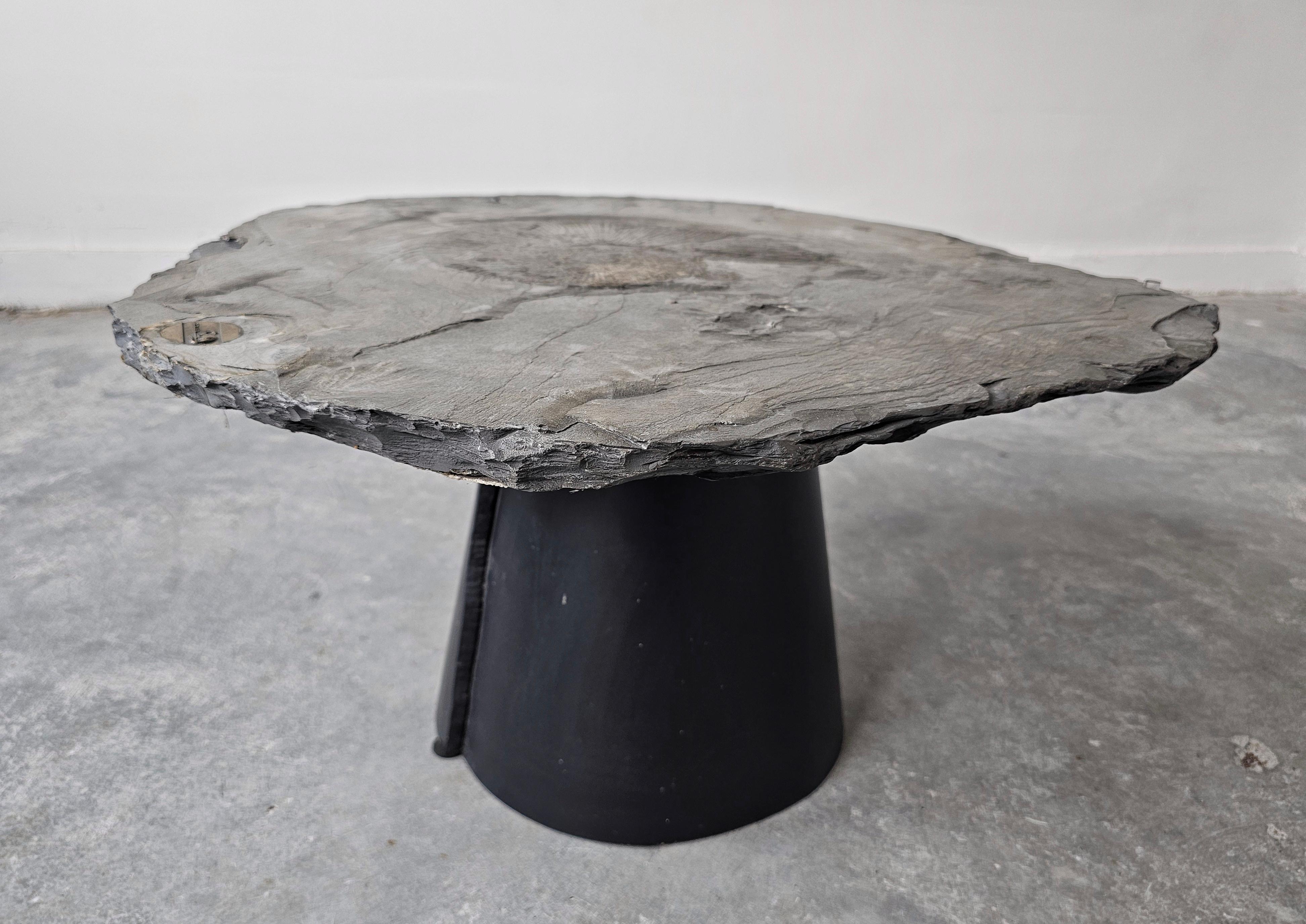 A unique side table done in fossil stone with Ammonite Lytoceras fossil top For Sale 3