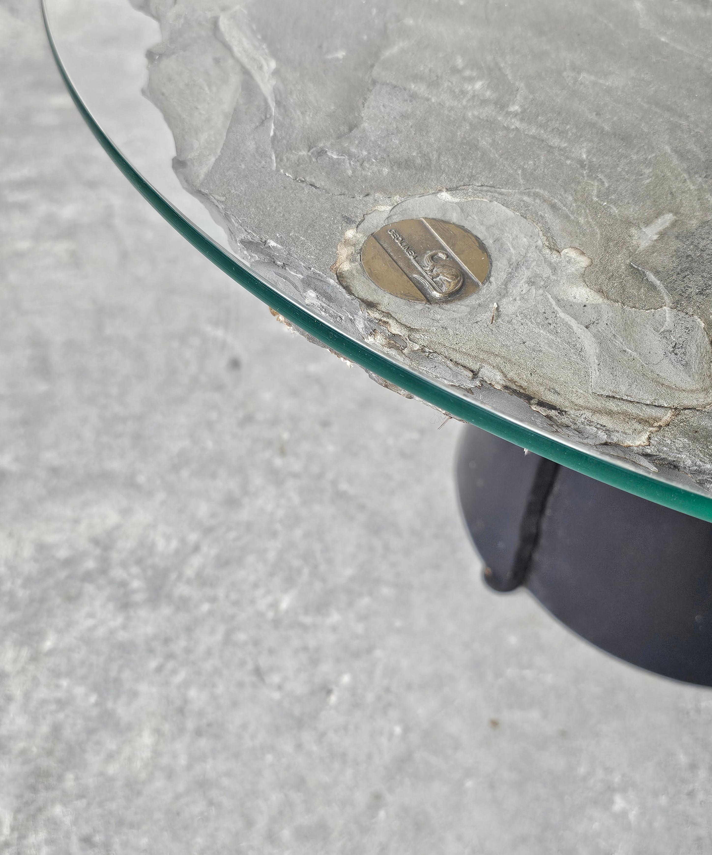 A unique side table done in fossil stone with Ammonite Lytoceras fossil top For Sale 4