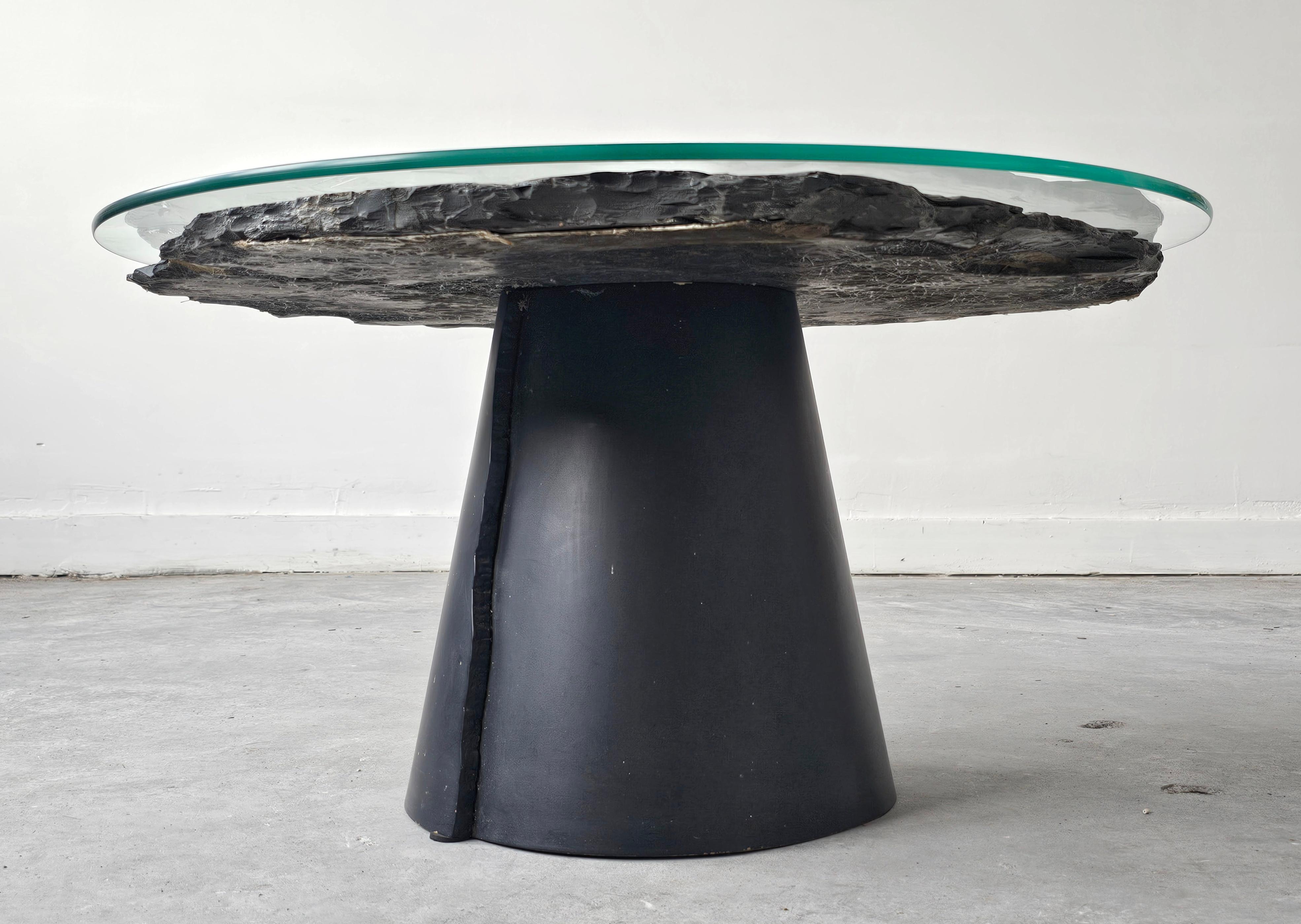 A unique side table done in fossil stone with Ammonite Lytoceras fossil top For Sale 7