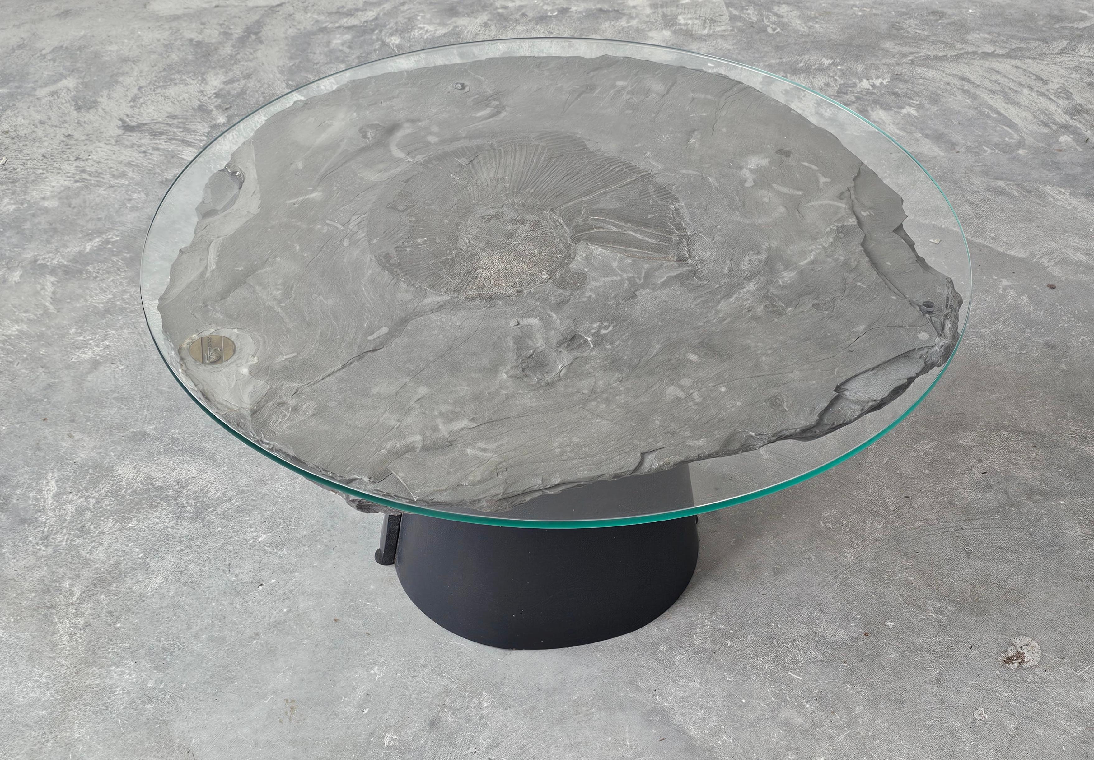 Late 20th Century A unique side table done in fossil stone with Ammonite Lytoceras fossil top For Sale