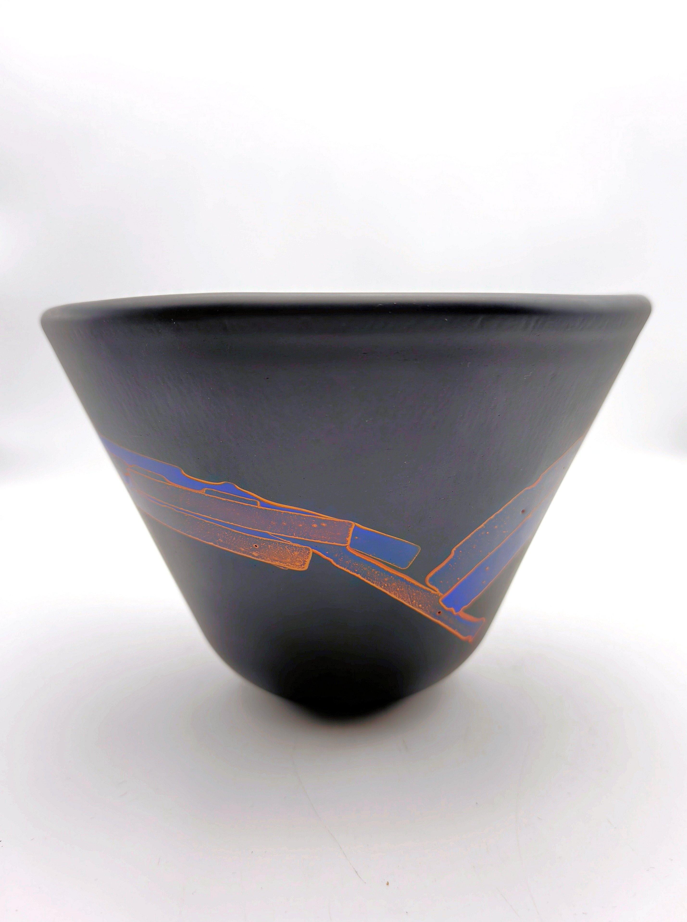 A unique studio glass object from the black glass 