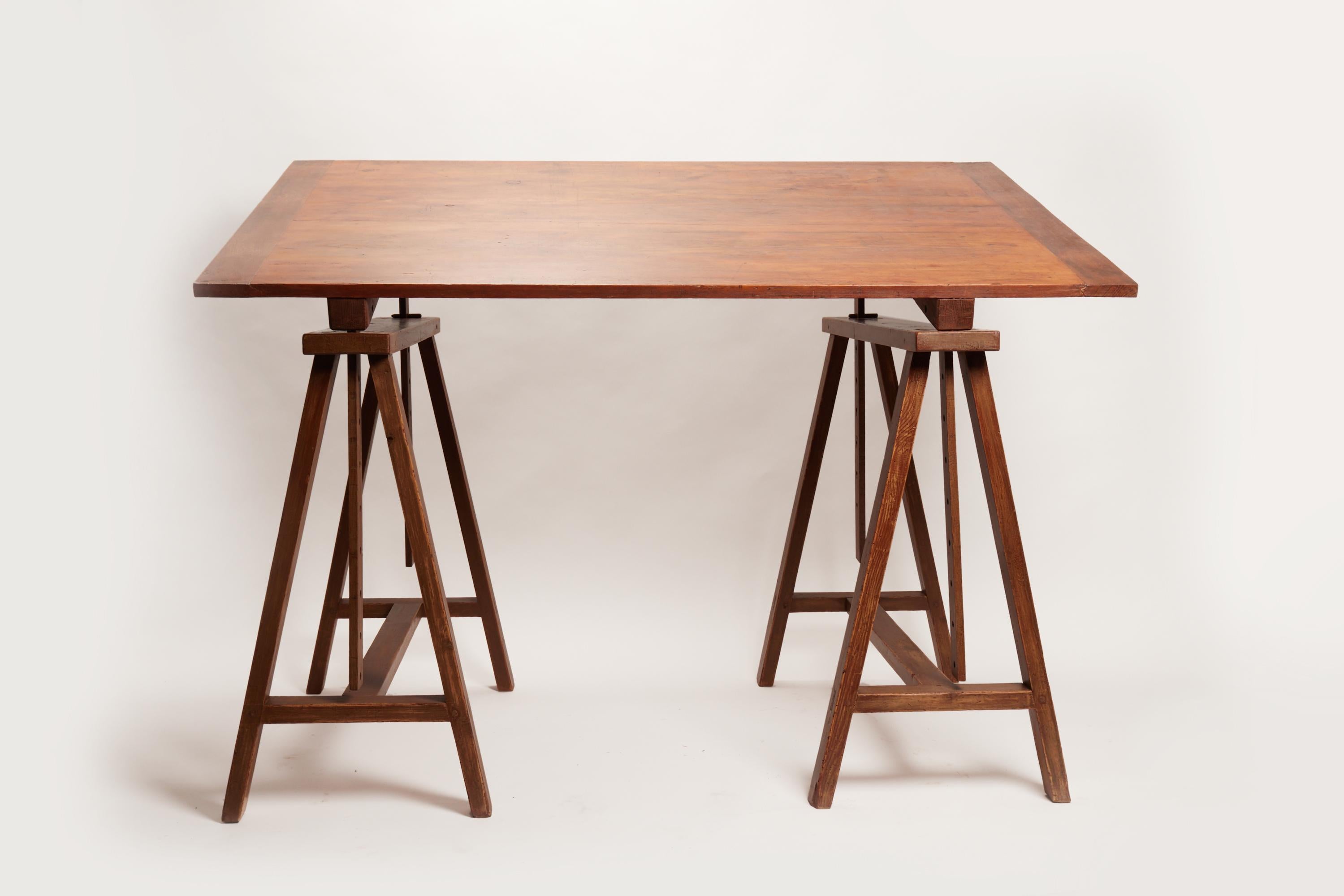 European Unusual Early XX Century Wooden Drafting Machine Table
