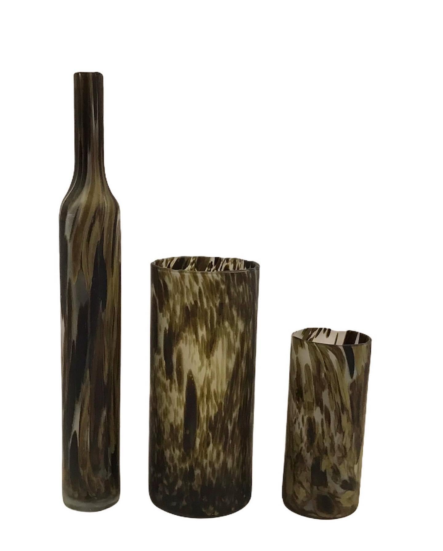 italien Ensemble de 3 vases en verre opalin de style florentin A V, fabriqués à la main, mi-siècle moderne, Italie en vente