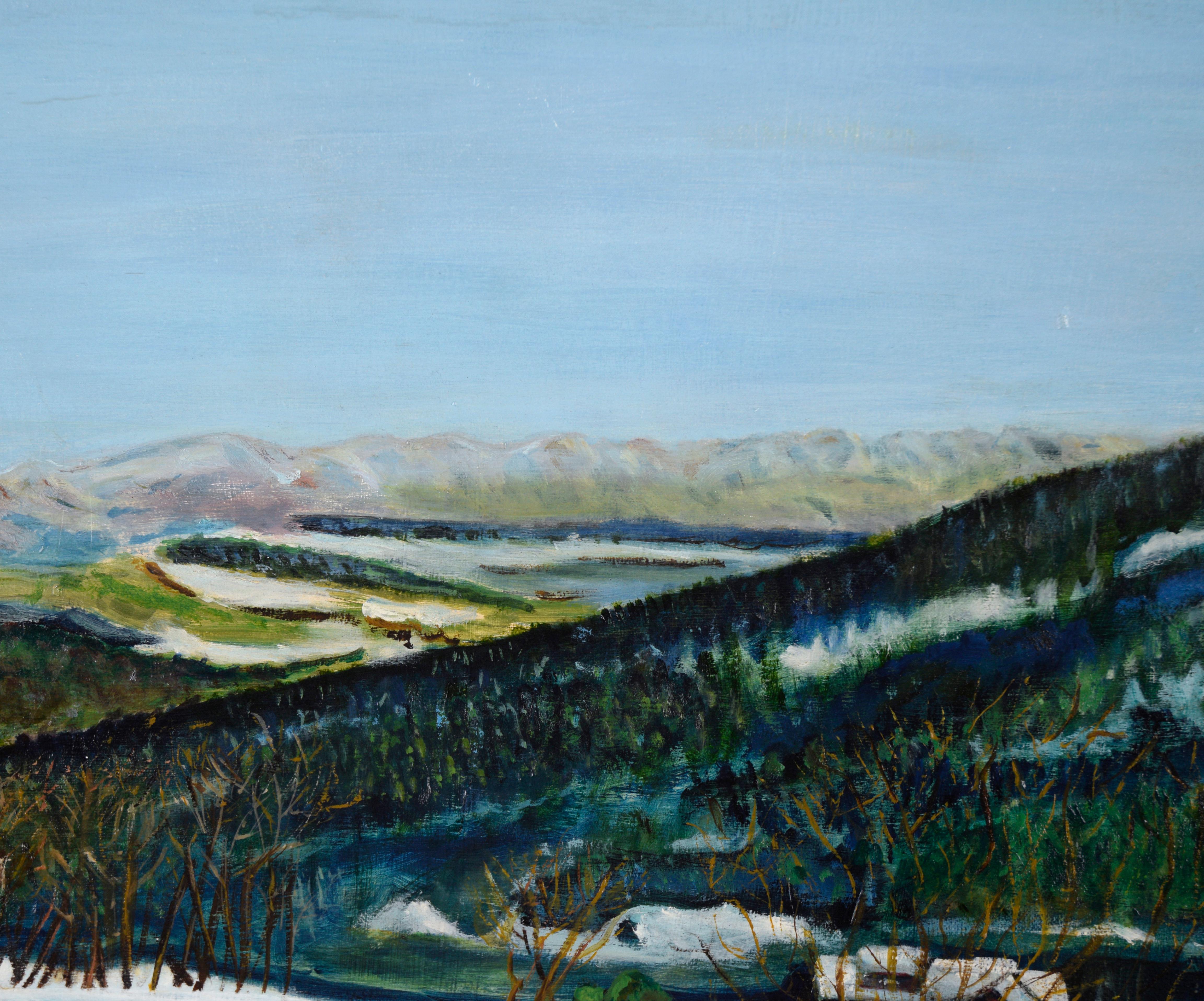 Nieve en el valle - Paisaje invernal al óleo sobre lienzo - Painting moderno estadounidense de A. V. Gagliardi