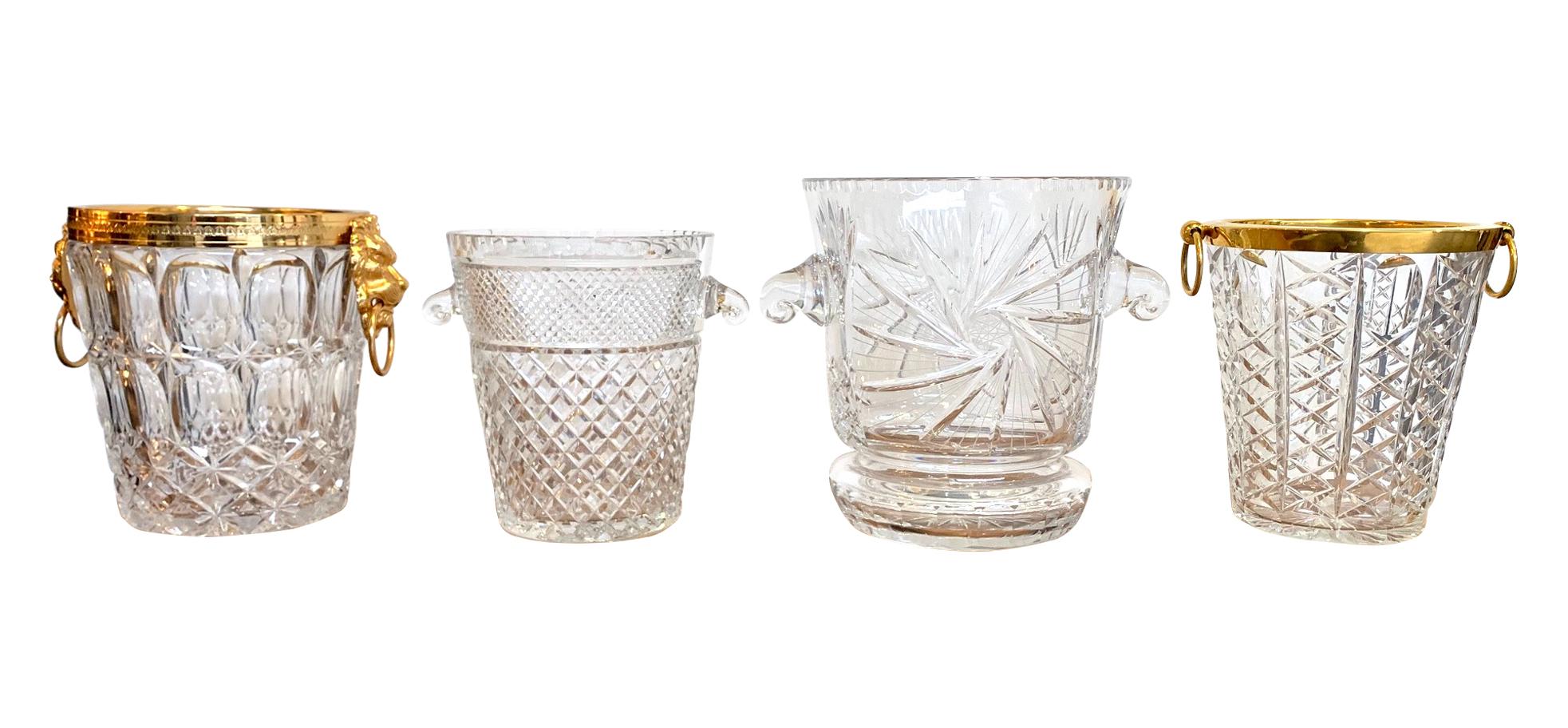 Val Saint Lambert Crystal Champagne Bucket with Gilt Metal Lion Head Handles 5