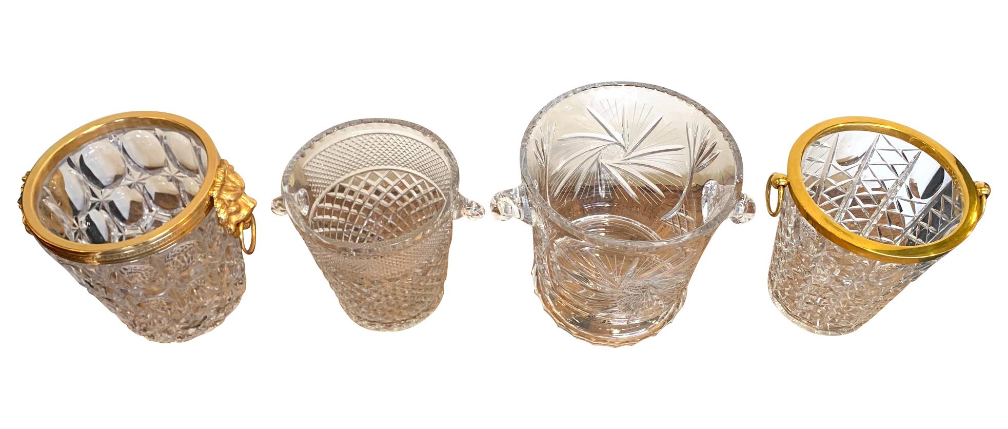 Val Saint Lambert Crystal Champagne Bucket with Gilt Metal Lion Head Handles 6