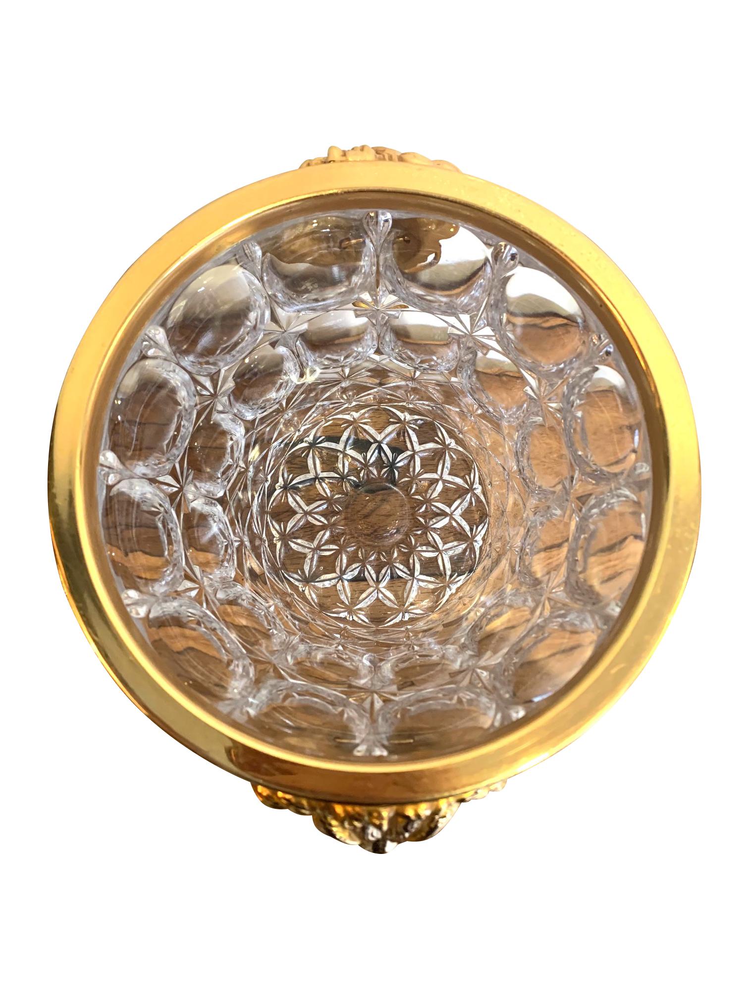 Belgian Val Saint Lambert Crystal Champagne Bucket with Gilt Metal Lion Head Handles