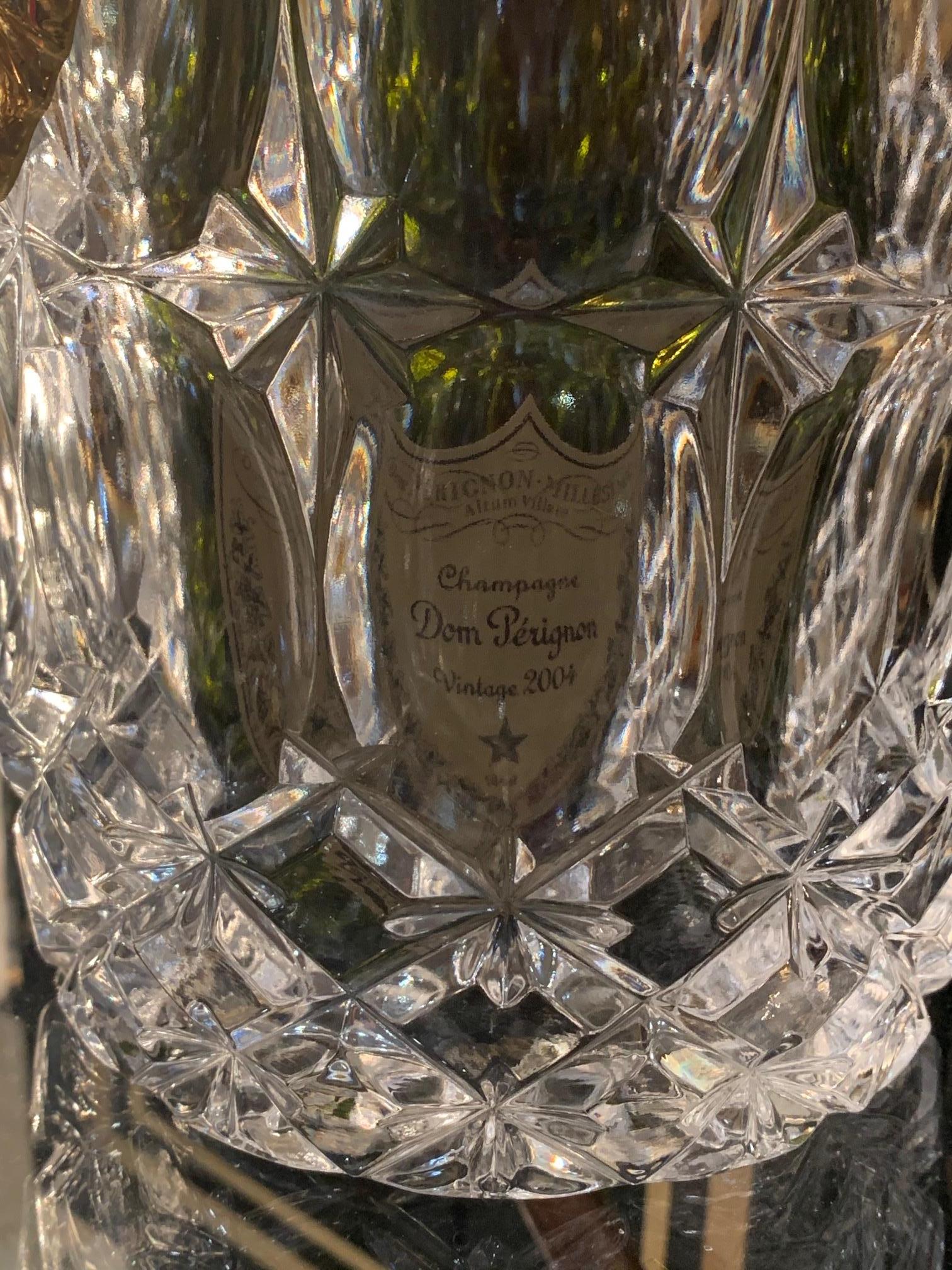 Val Saint Lambert Crystal Champagne Bucket with Gilt Metal Lion Head Handles 1